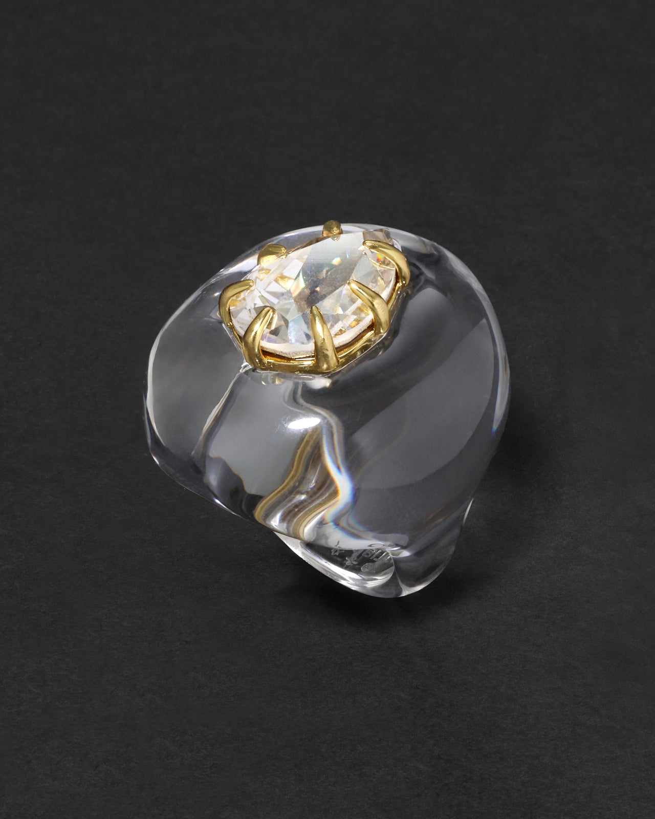 Bonbon Crystal Teardrop Lucite Ring- Clear - Photo 2