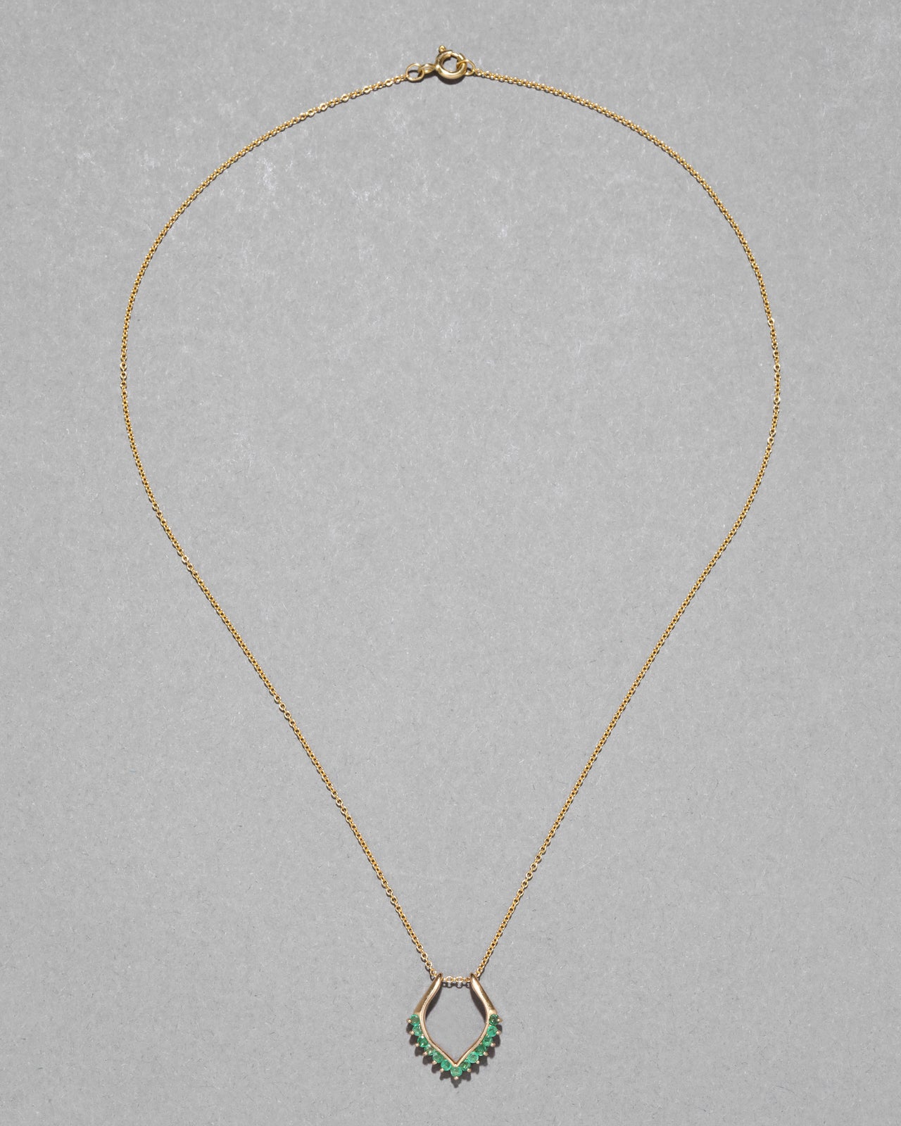 Vintage 1980s 14k Gold Sculptural Emerald Slide Necklace - Photo 2