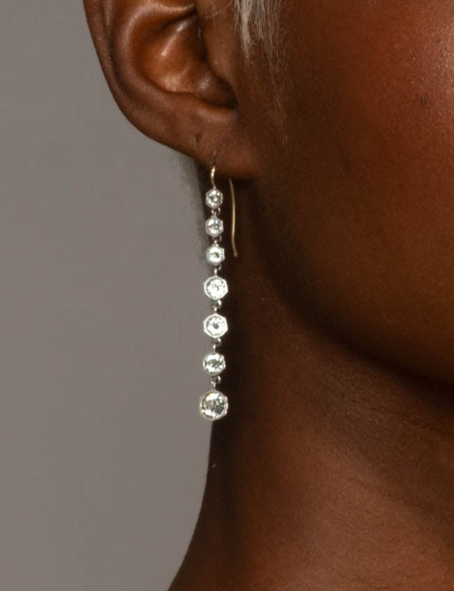 Sterling Silver & 14k Gold Graduated Cut Luminous Crystal Earrings - Photo 2