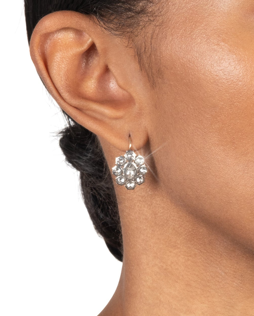 Sterling Silver & 14k Gold Crystal Cluster Flower Wire Earring - Photo 2