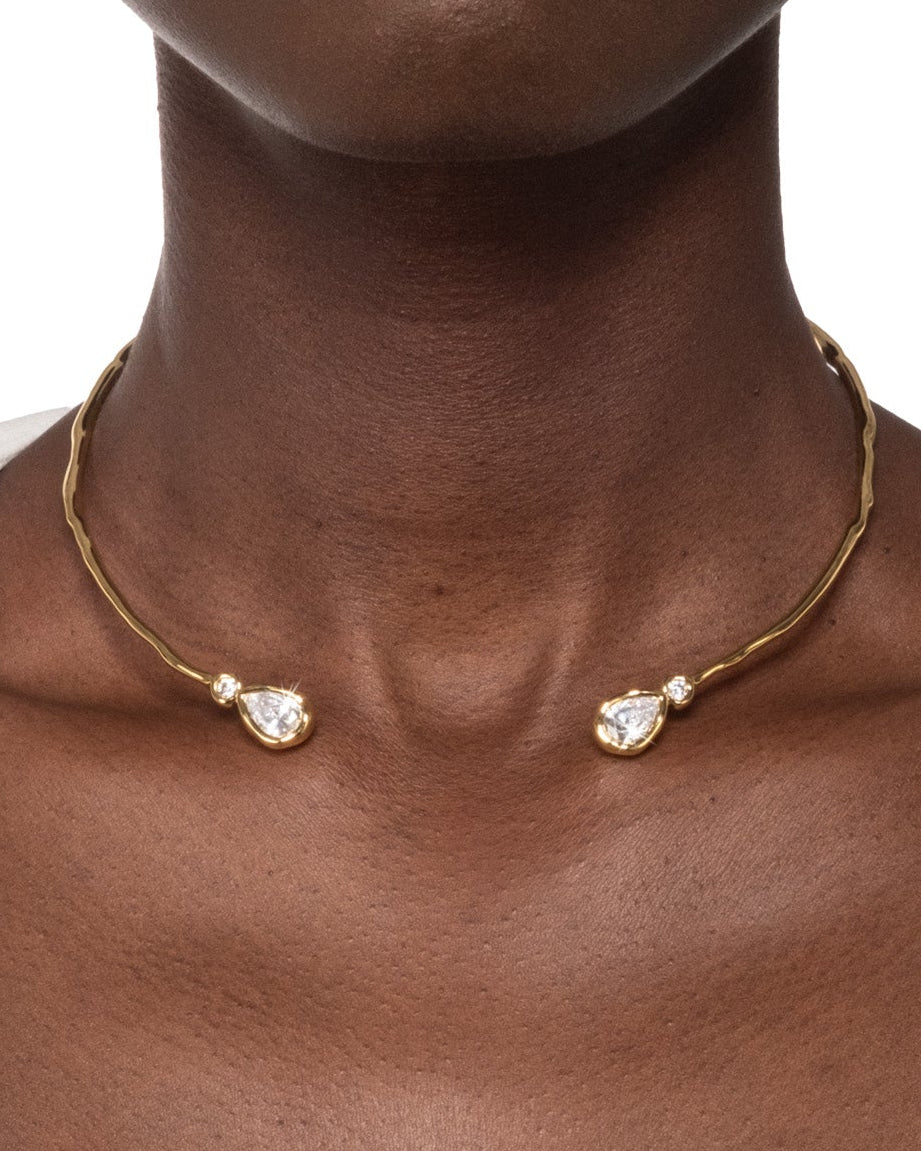 Asterales Crystal Capped Skinny Collar Necklace