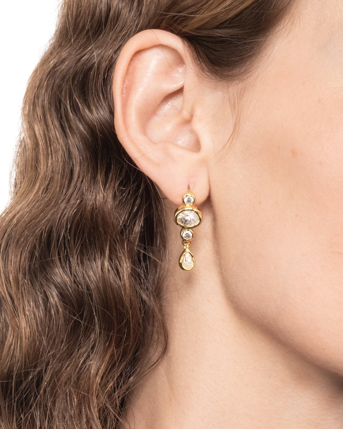 Asterales Gold Crystal Drop Leverback Earring - Photo 2