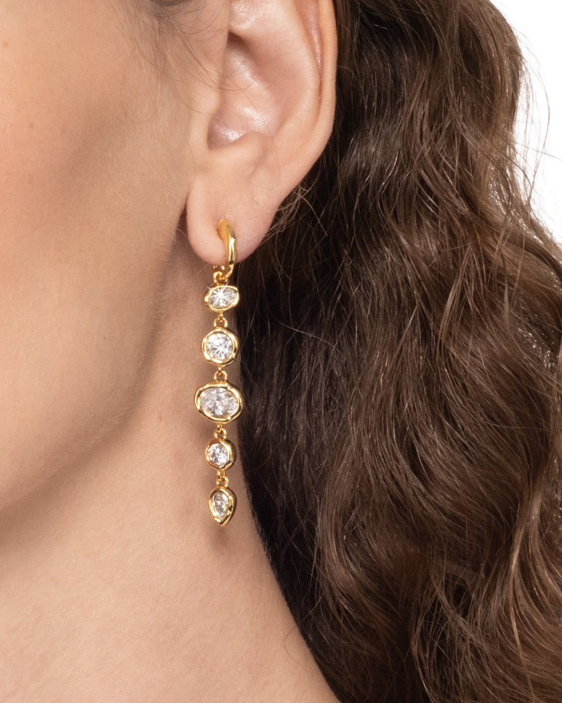 Asterales Gold Linear Drop Hoop Earring - Photo 2