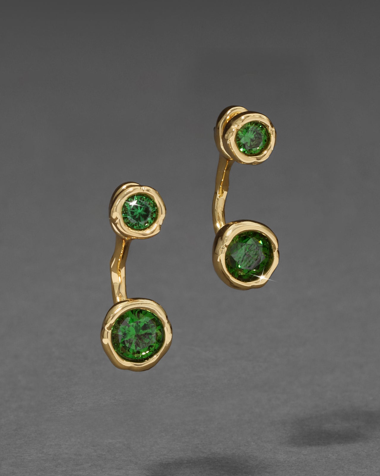 Asterales Gold Front Back Earring- Emerald Green - Photo 2