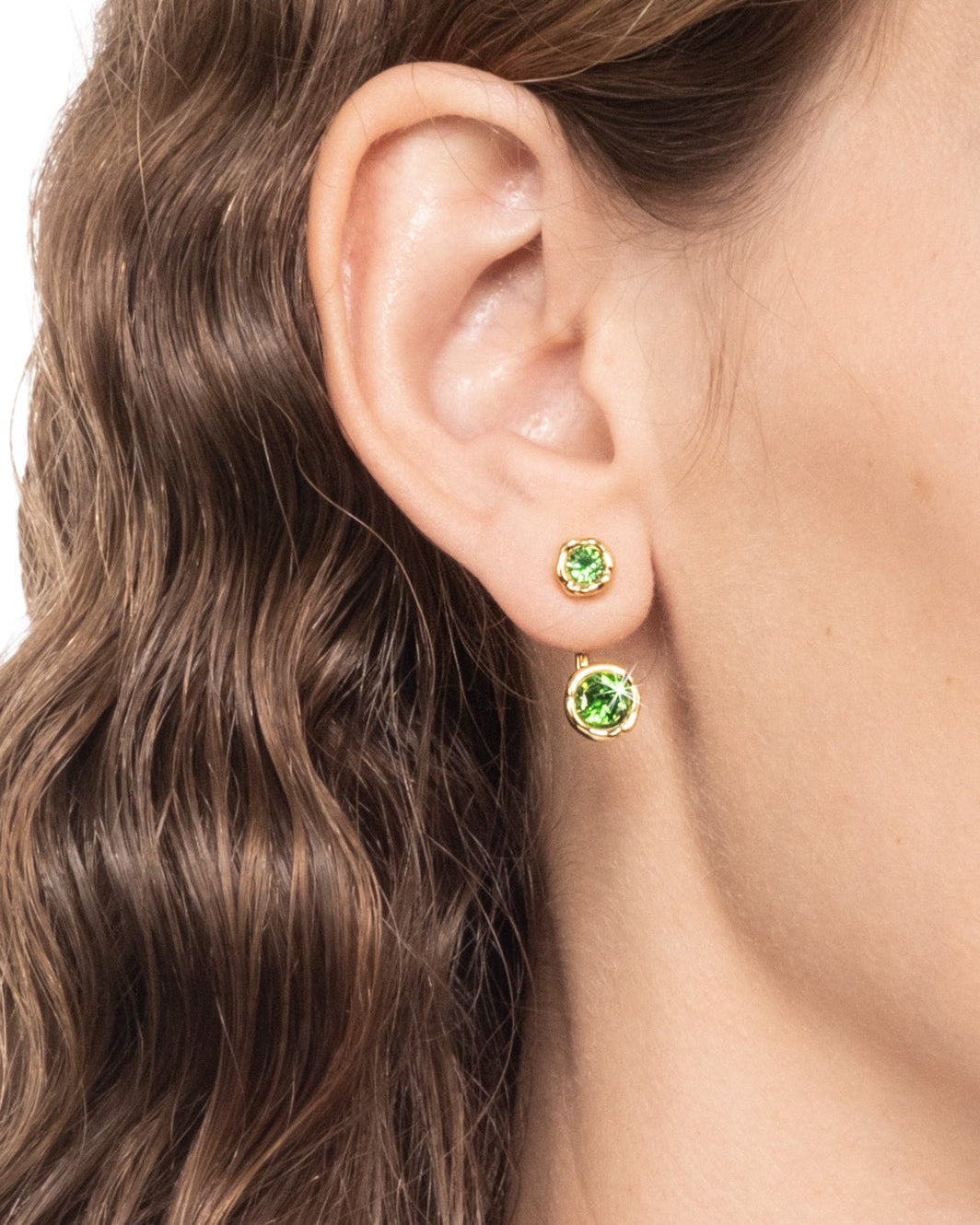 Asterales Gold Front Back Earring Emerald Green