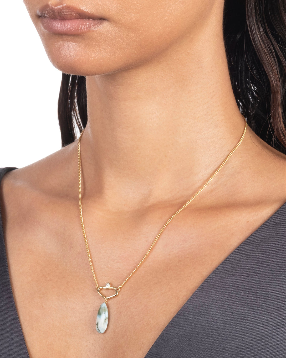 Asterales Gold Link Necklace- Larimar - Photo 2