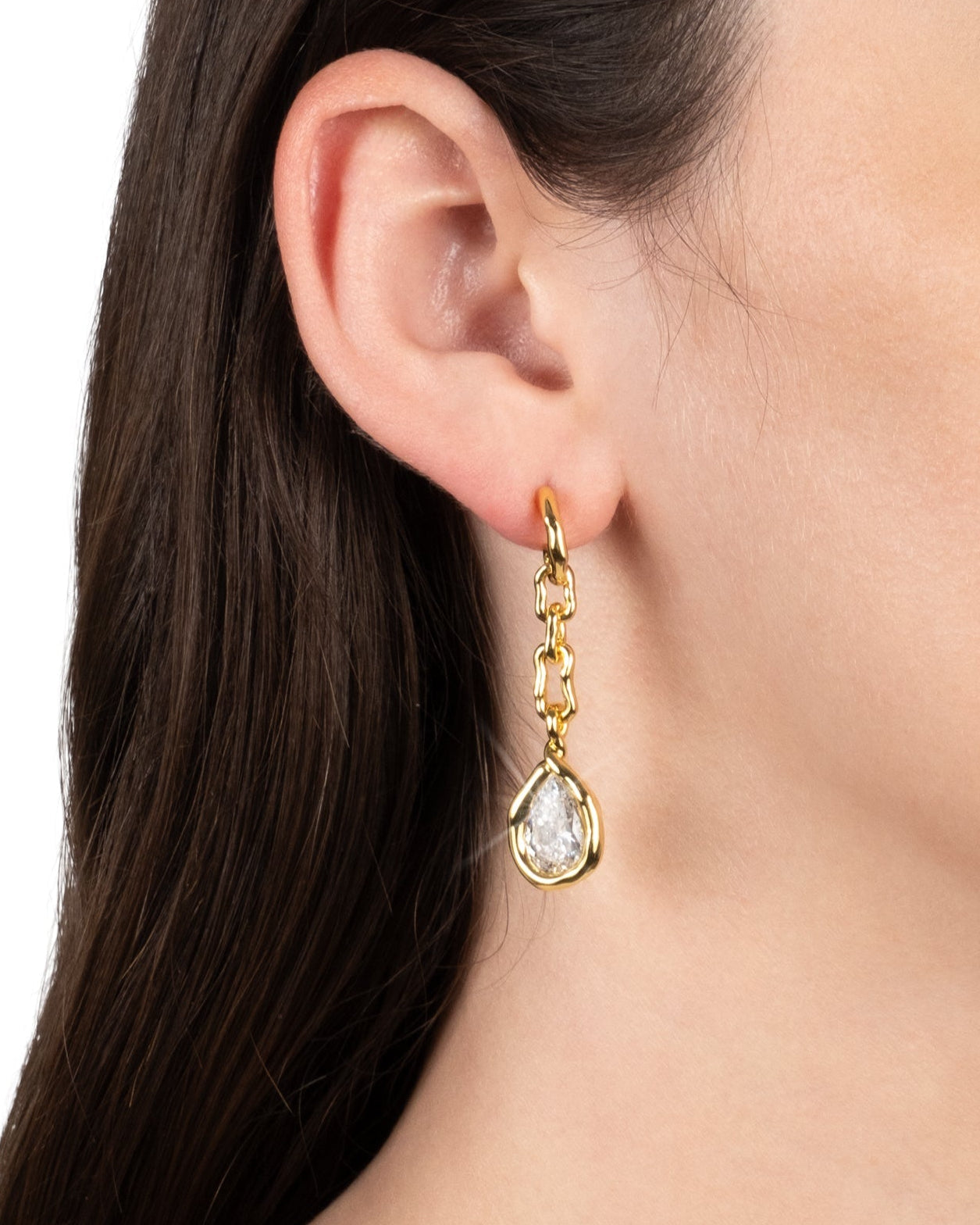 Asterales Gold Link Pear Drop Earring - Photo 2