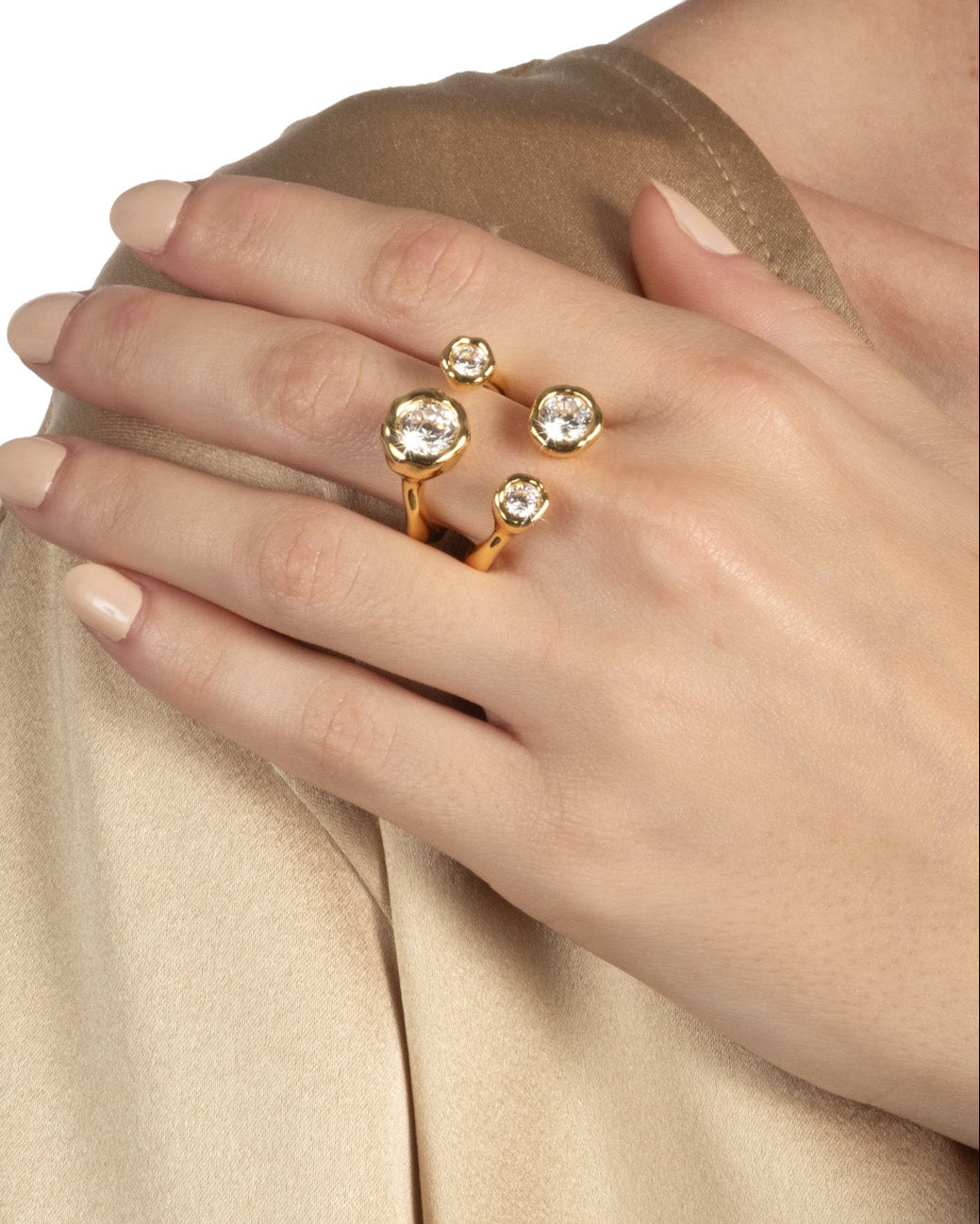 Gold Rings Open Rings Asterales Gold Open Ring | Crystal and Gold Open Ring