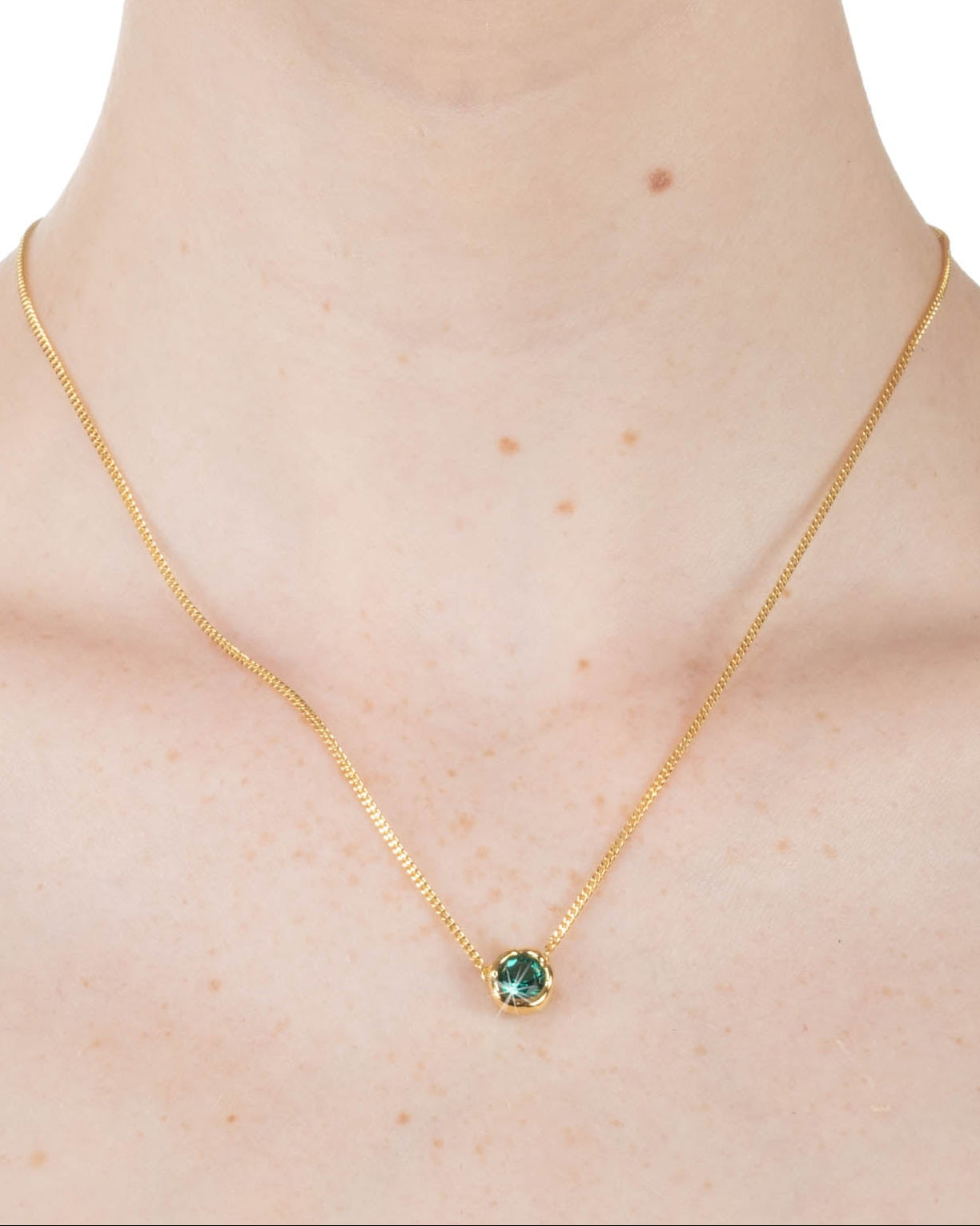Asterales Gold Solitaire Necklace- Light Emerald - Photo 2