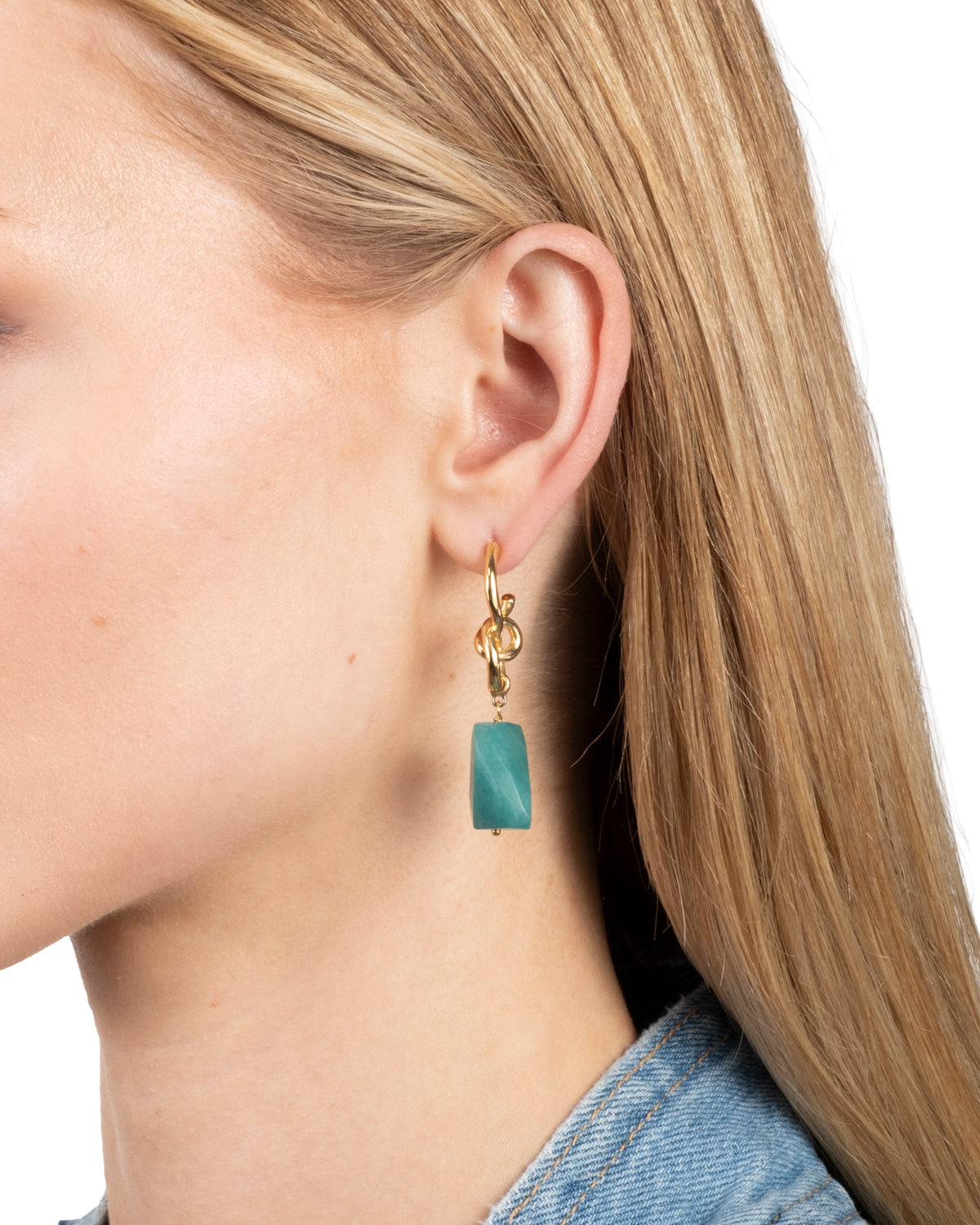 Asterales Knot Post Drop Earring- Marine Chalcedony - Photo 2