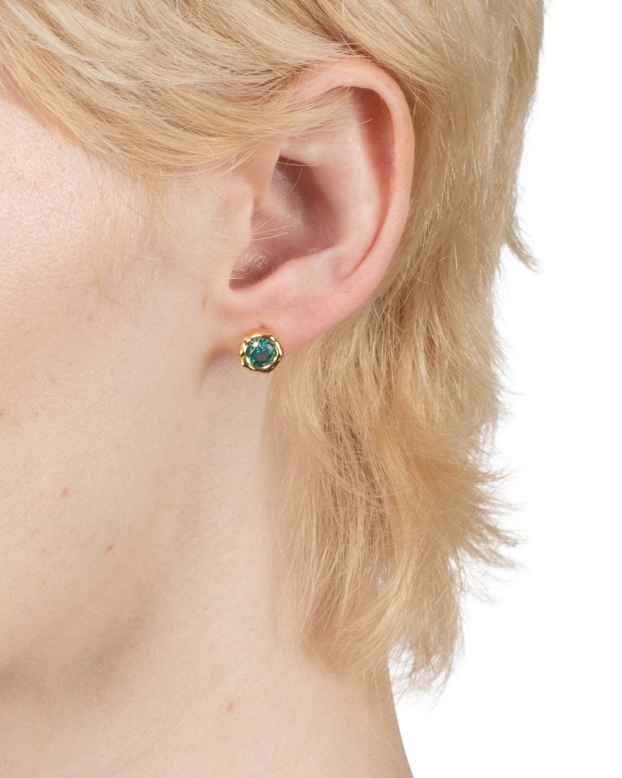 Asterales Molten Bezel Stud Earring- Gold & Light Emerald - Photo 2