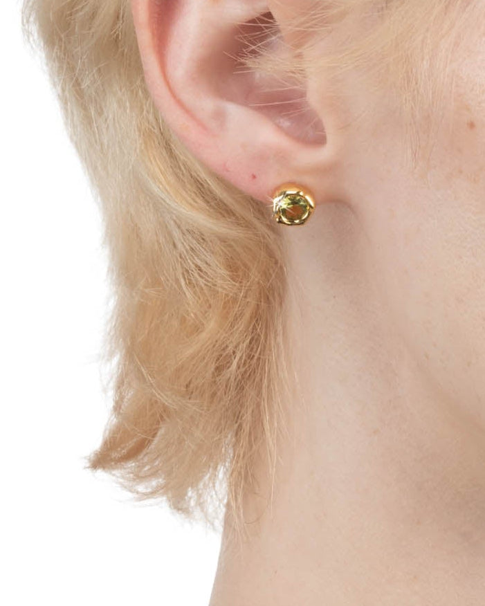 Asterales Molten Bezel Stud Earring- Gold & Light Peridot - Photo 2