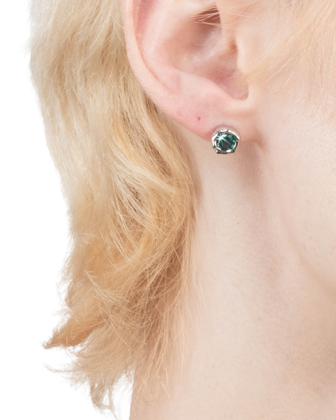 Asterales Molten Bezel Stud Earring- Silver & Light Emerald - Photo 2
