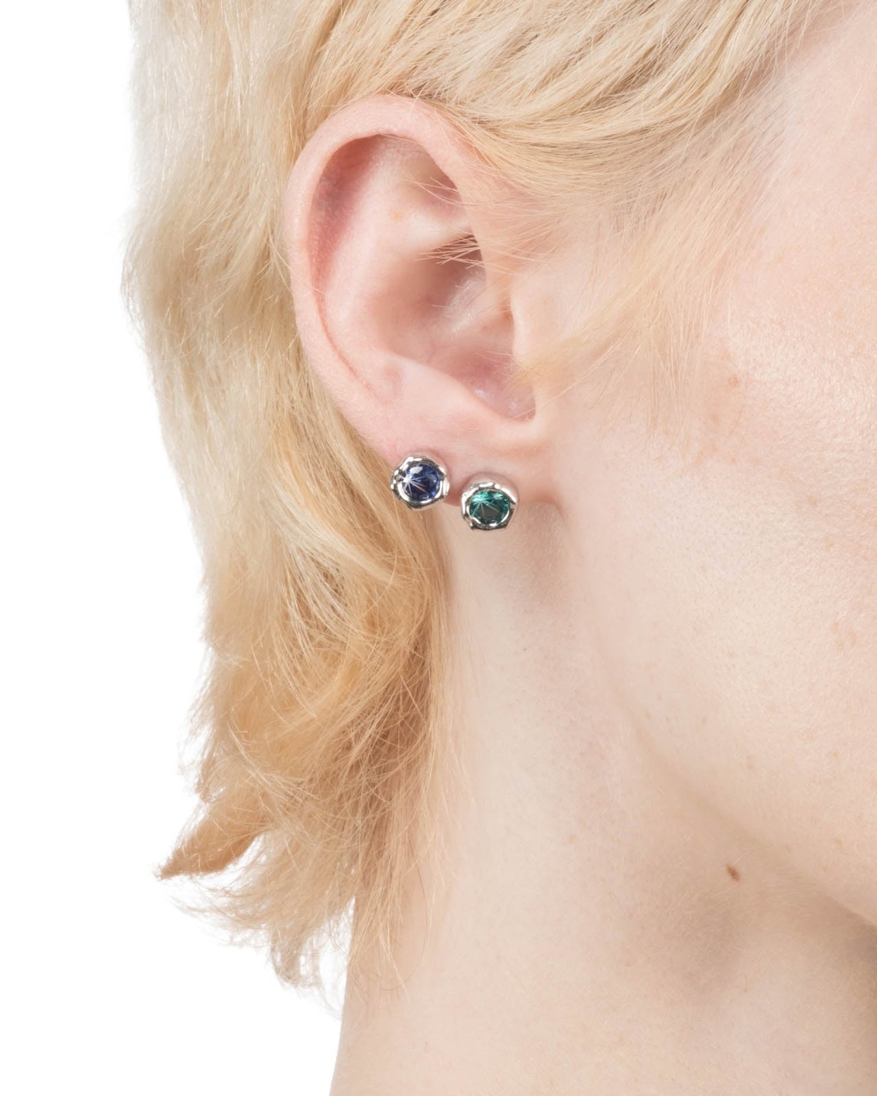 Asterales Molten Bezel Stud Earring- Silver & Sapphire - Photo 2