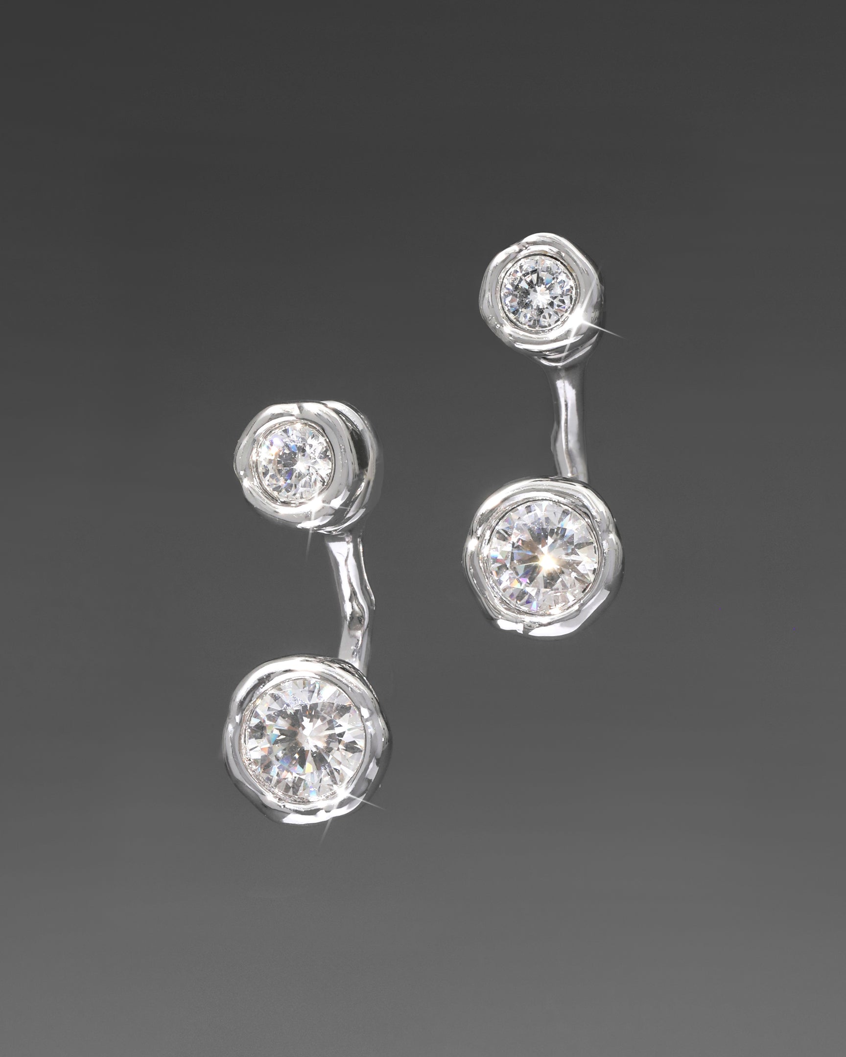 Asterales Silver Molten Front Back Earrings | Silver Crystal