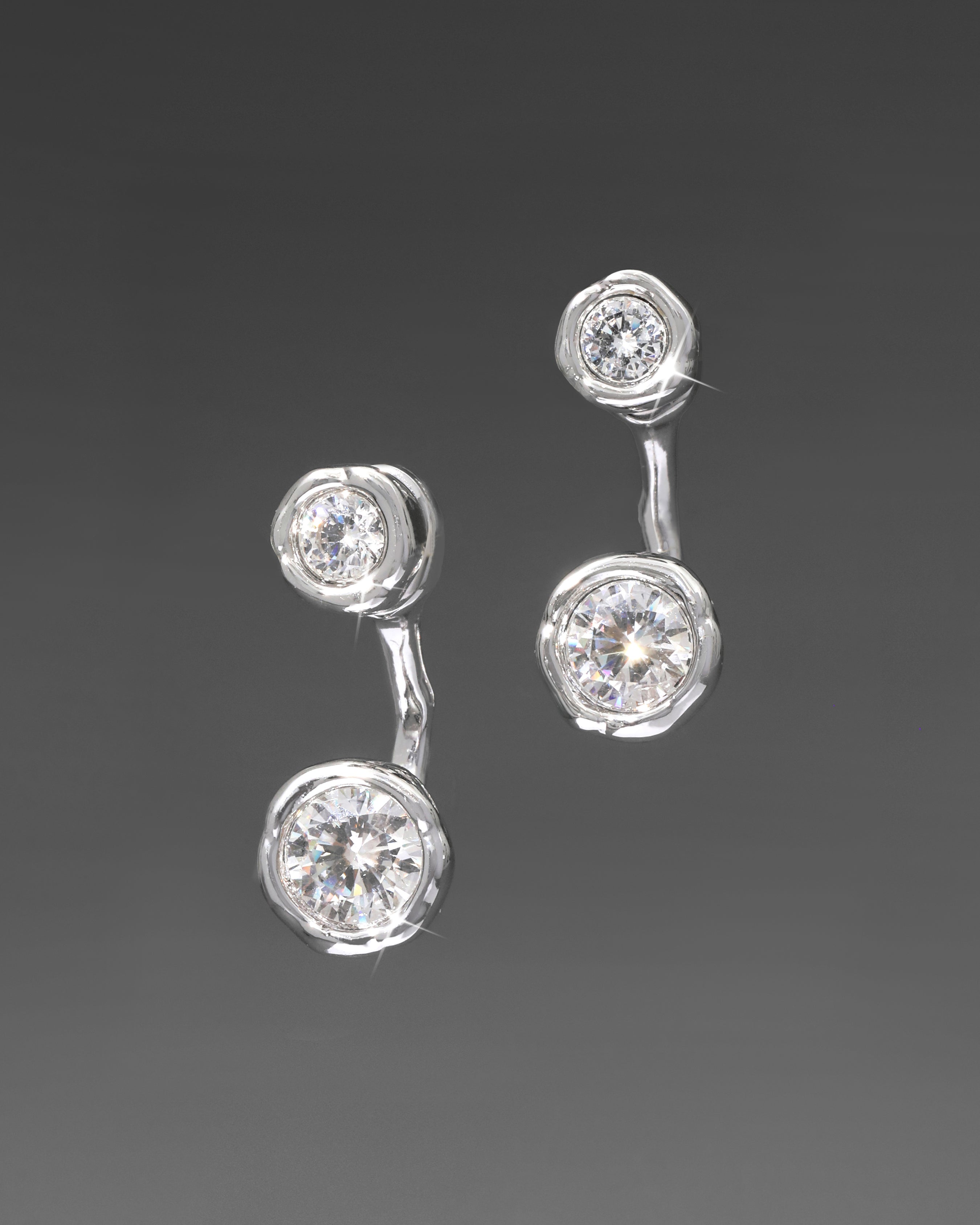 Asterales Silver Front Back Earrings | Silver Crystal Earrings
