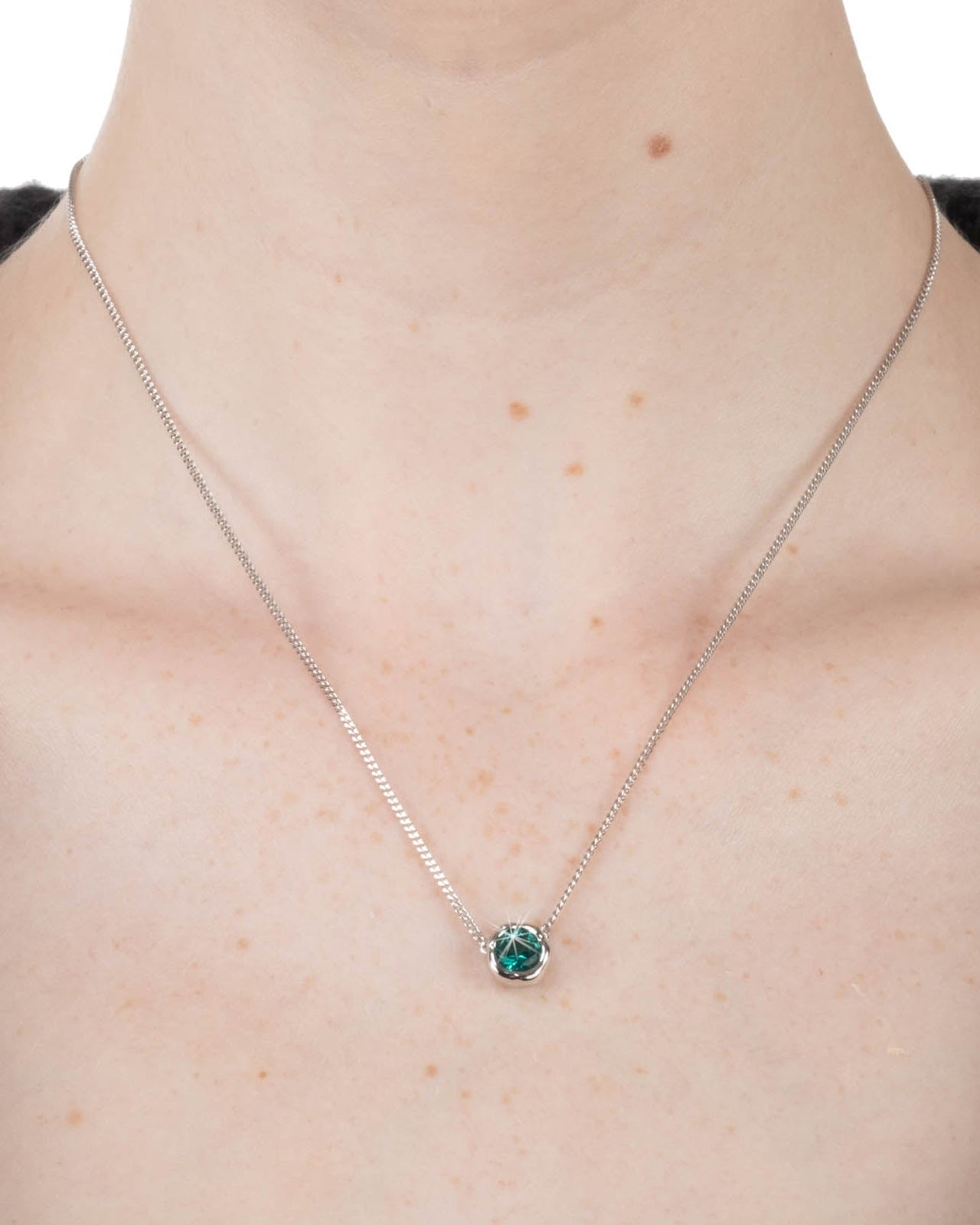 Asterales Silver Solitaire Necklace- Light Emerald - Photo 2