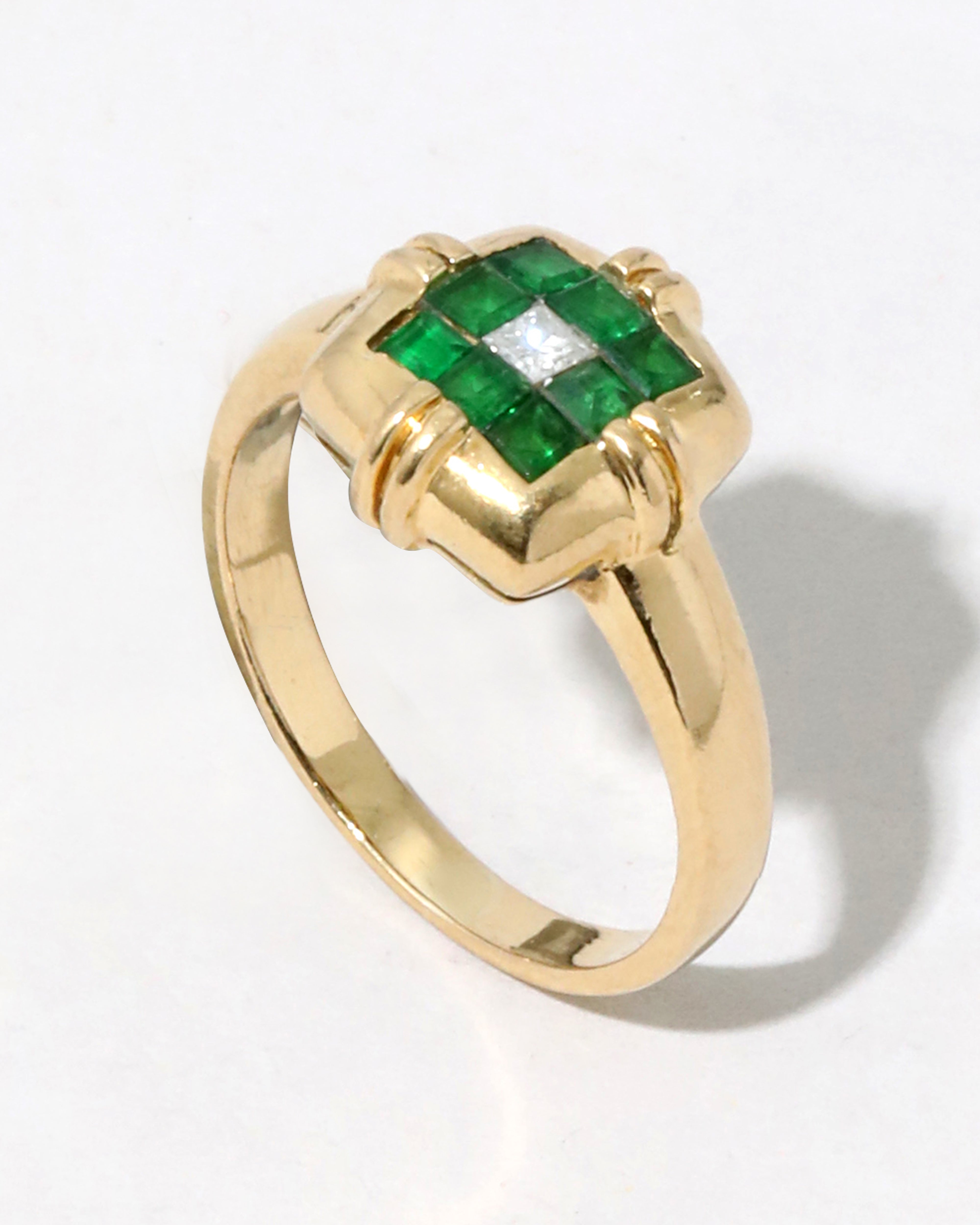 Alexis Bittar Vintage 18K Gold Emerald and Diamond Geometric Ring | Statement Jewelry from Alexis Bittar
