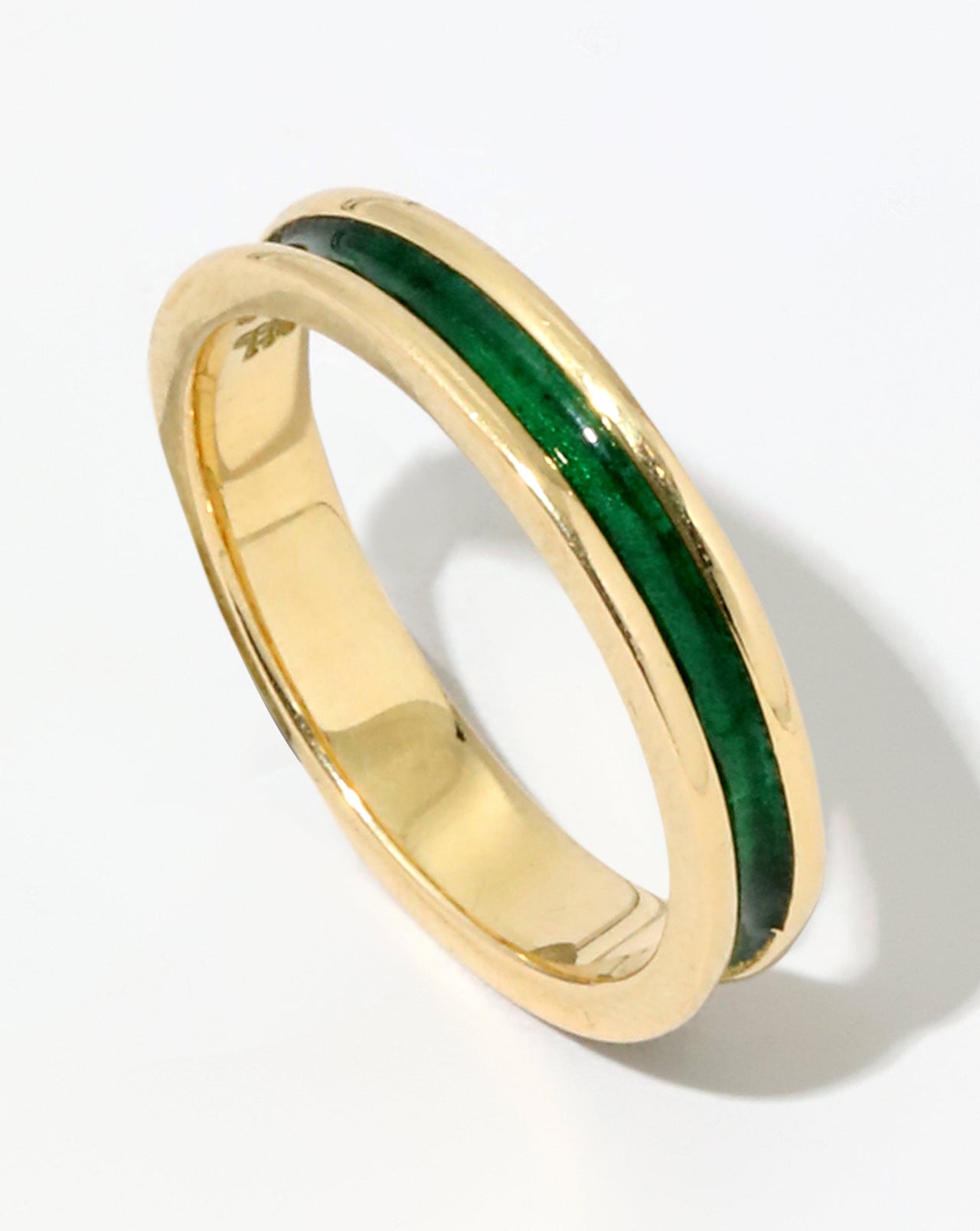 Vintage 1970s 18k Gold Green Enamel Band Ring - Photo 2