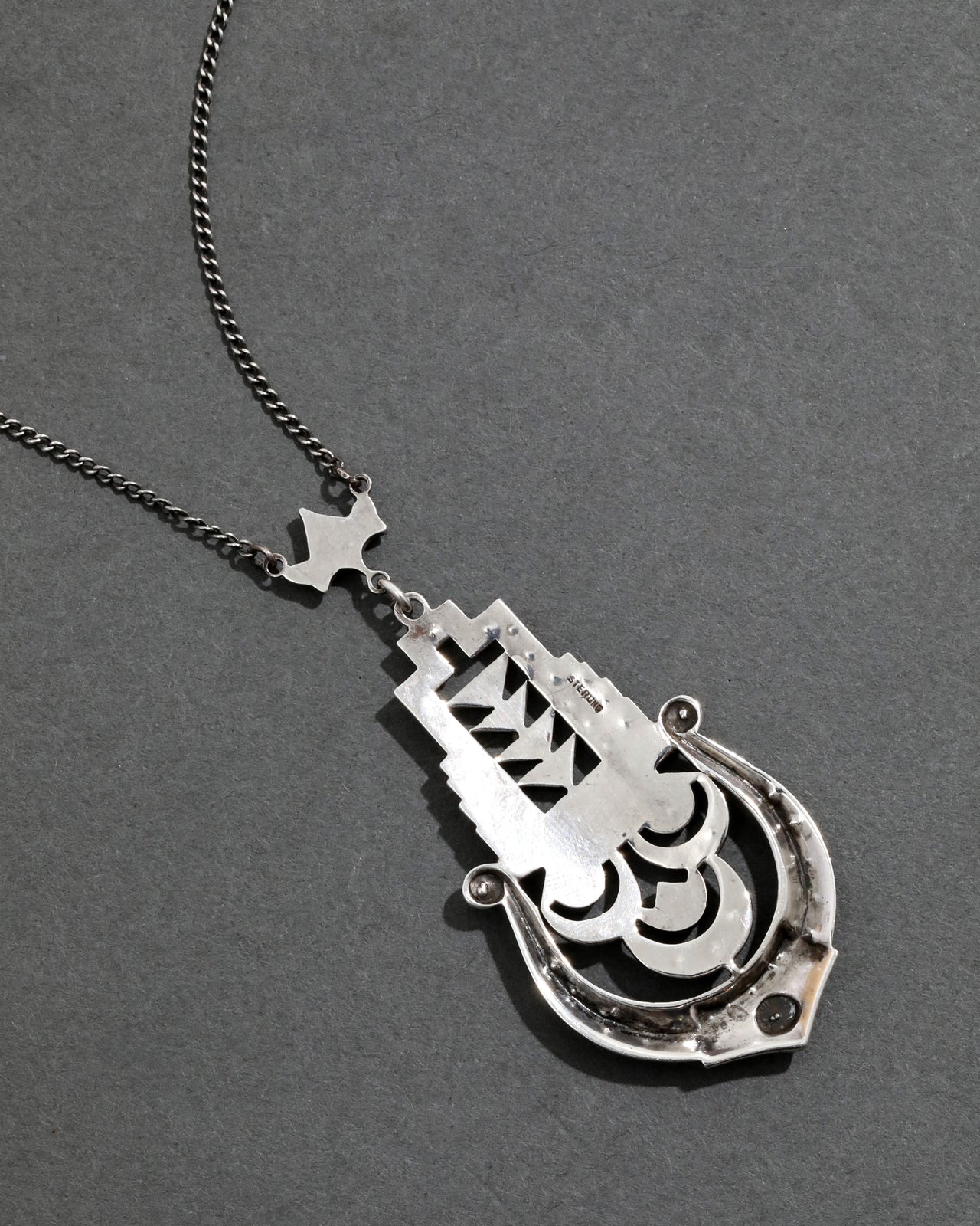 Vintage 1930s Sterling Silver Marcasite Deco Necklace - Photo 2