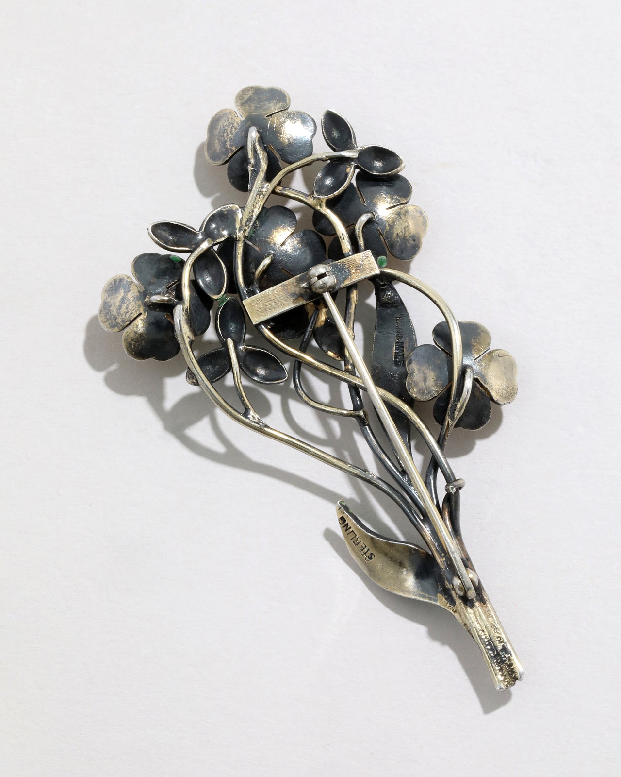 Antique 1920s Sterling Silver and Enamel Bouquet Pin - Photo 2
