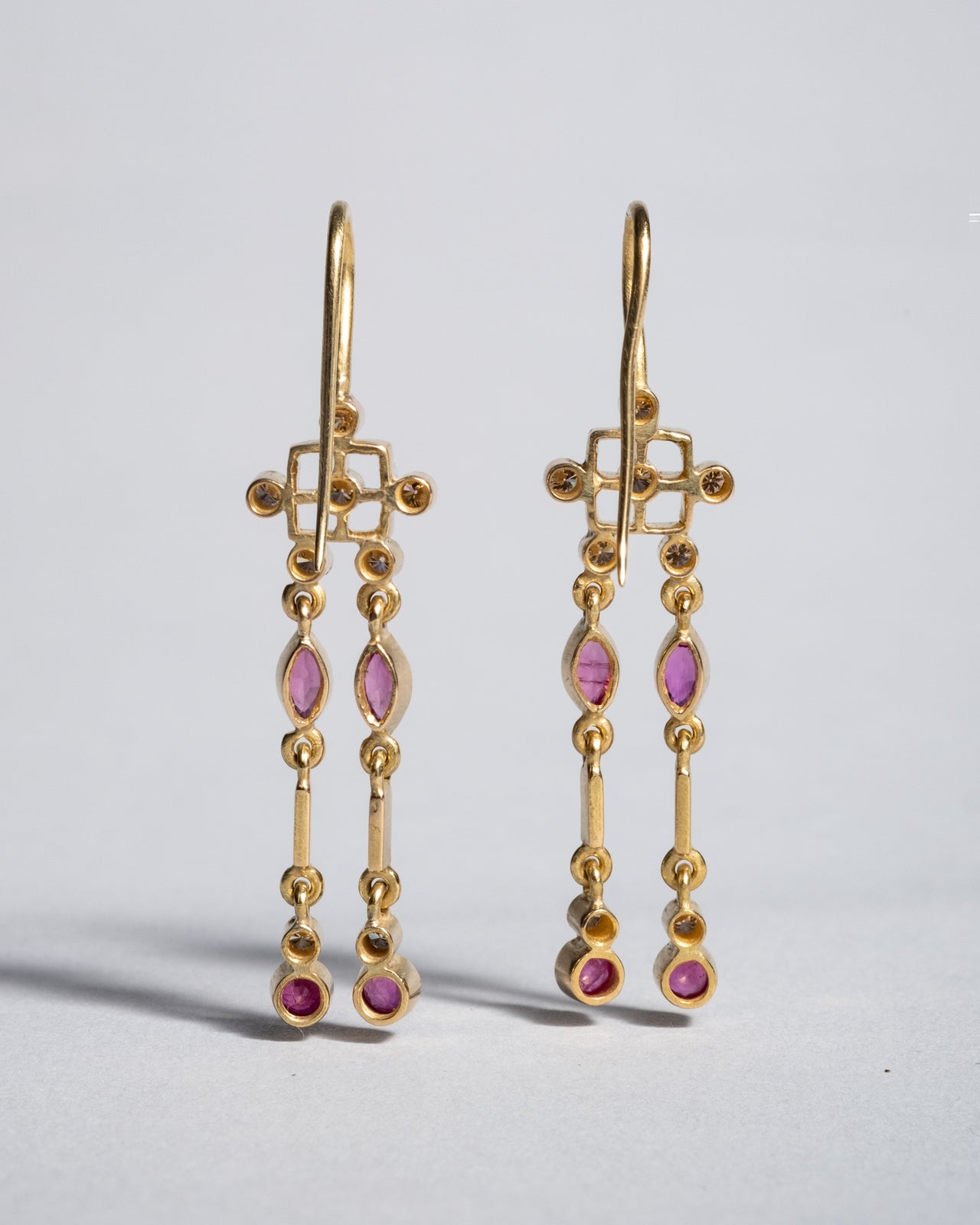 Vintage 14k Gold Diamond Tourmaline Mini Chandelier Earrings - Photo 2
