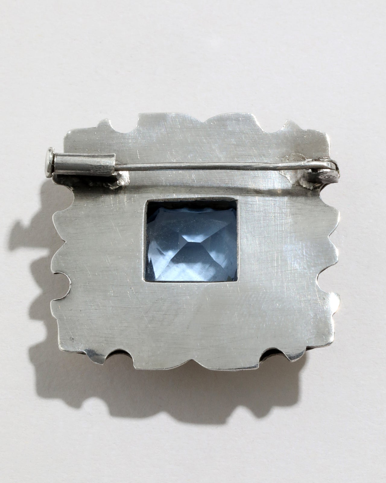 Vintage 1930s Sterling and Gold Fill Fancy Cut Crystal Square Deco Pin - Photo 2