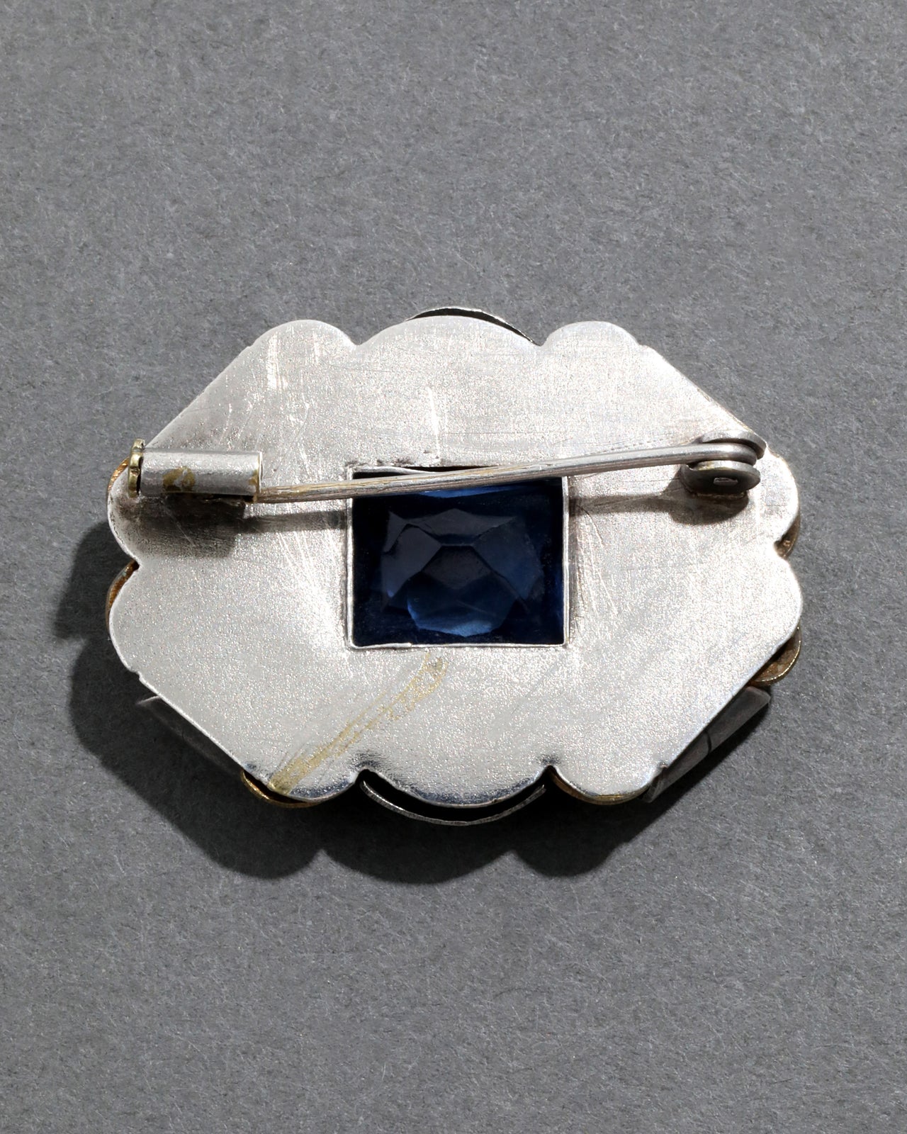 Vintage 1930s Sterling Fancy Cut Crystal Small Rectangle Deco Pin - Photo 2