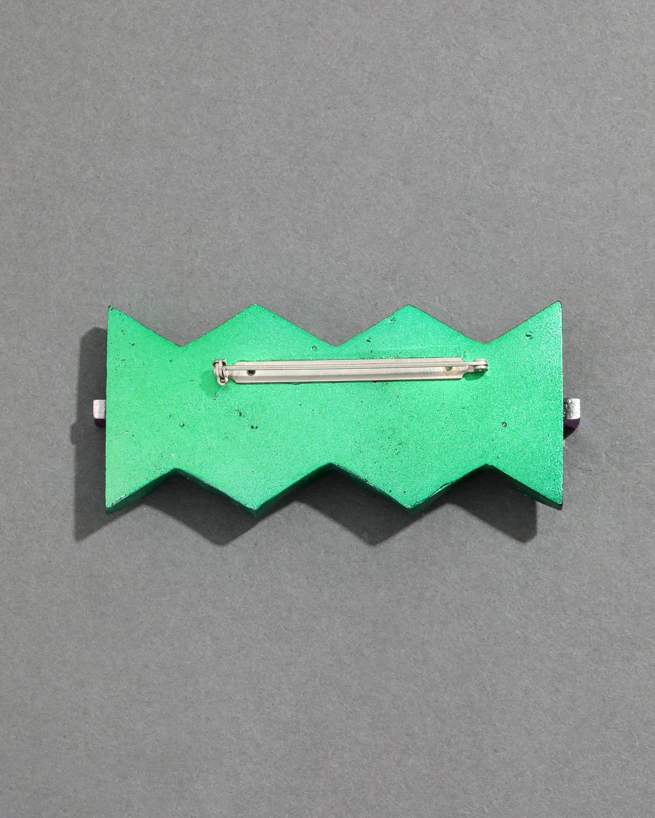 Vintage 1980s Handmade Metallic Green Wood Memphis Pin - Photo 2