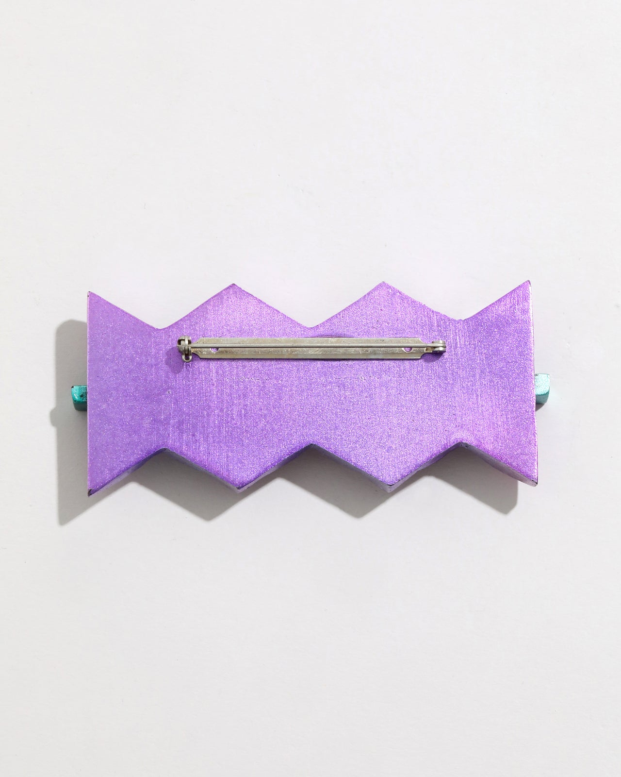 Vintage 1980s Handmade Metallic Purple Wood Memphis Pin - Photo 2
