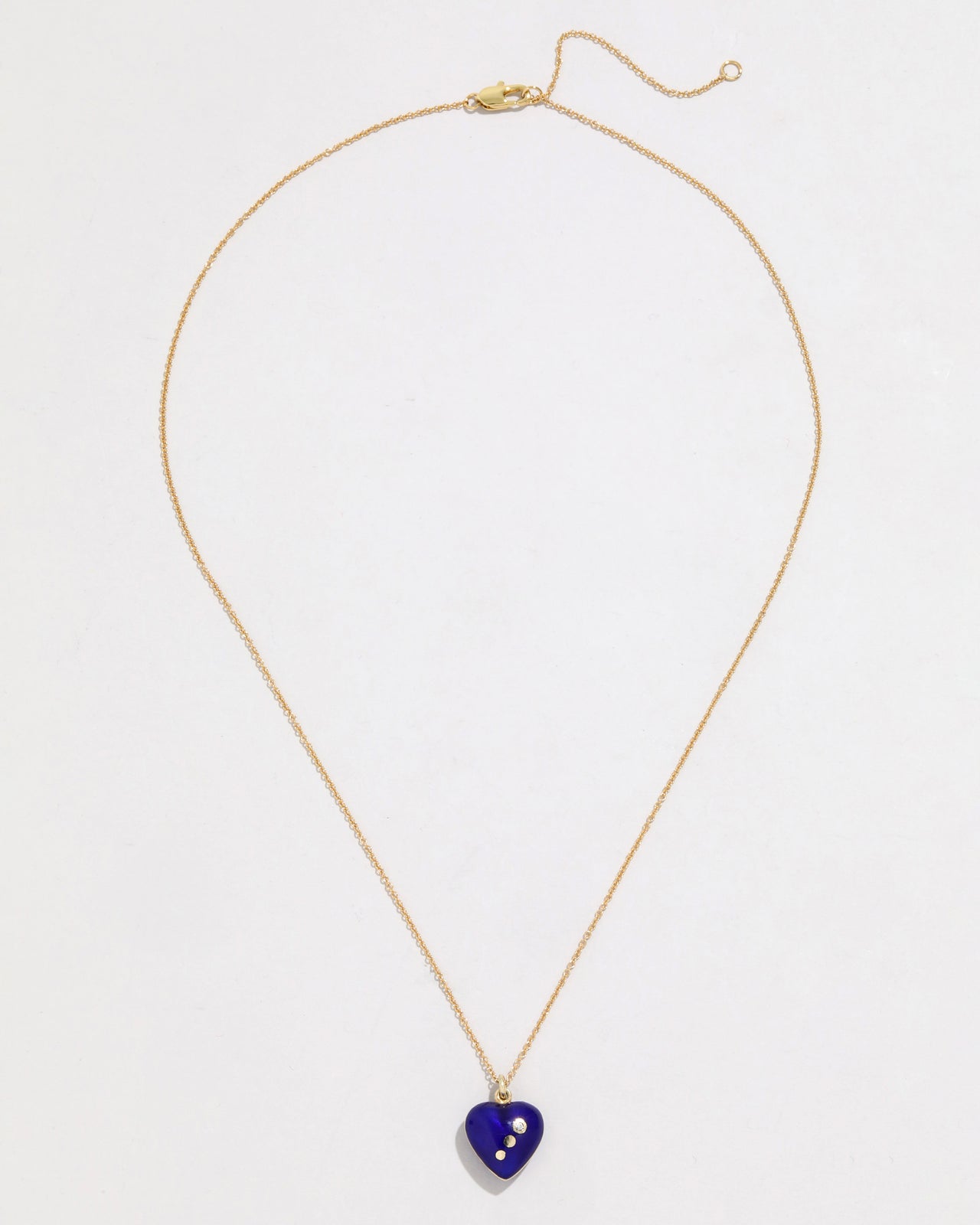 Vintage 1970s 14k Gold and Blue Enamel Heart Pendant Necklace - Photo 2