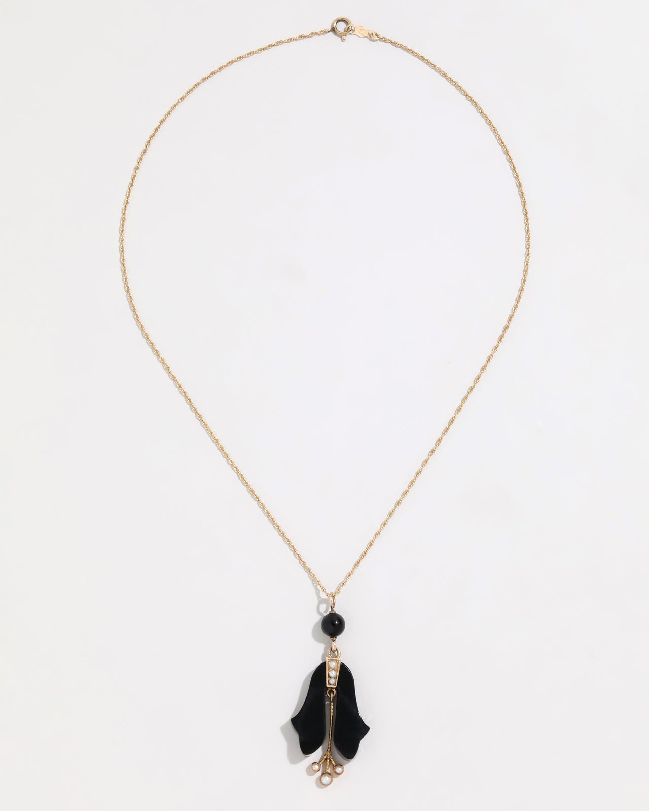 Antique 1800s Victorian Onyx and Pearl Pendant Necklace - Photo 2