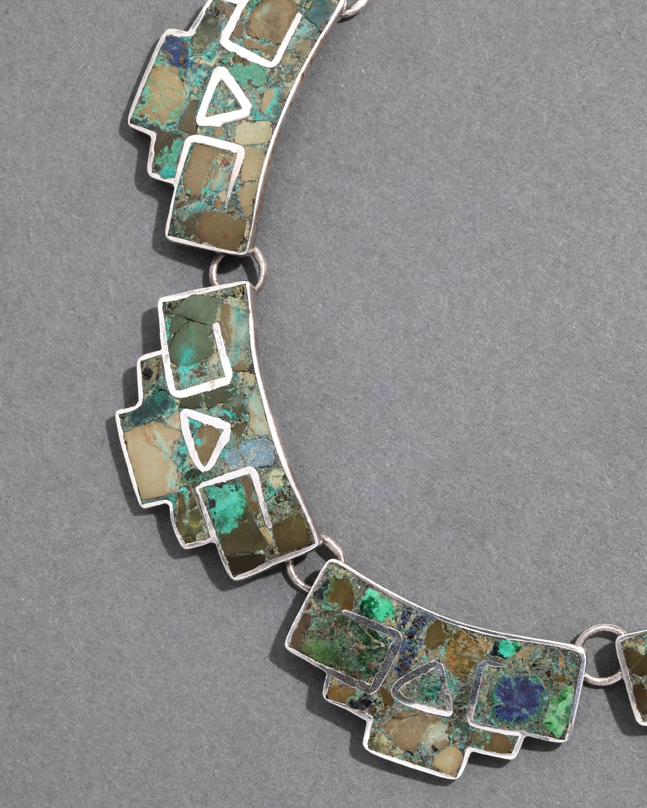 Vintage 1930s Sterling Silver Turquoise Aztec Deco Necklace - Photo 2
