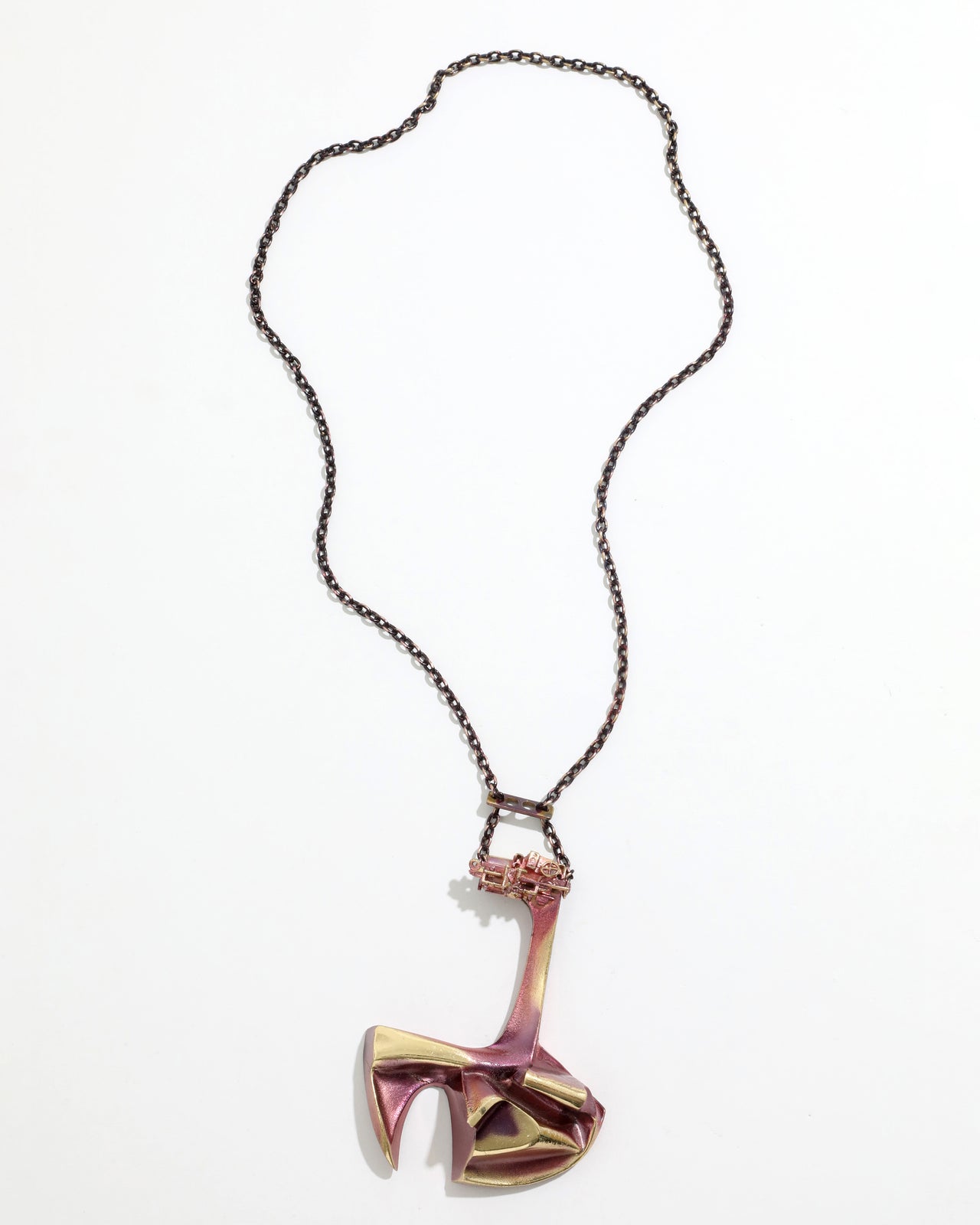 Vintage 1970s Brutalist Iridescent Pendant Necklace - Photo 2