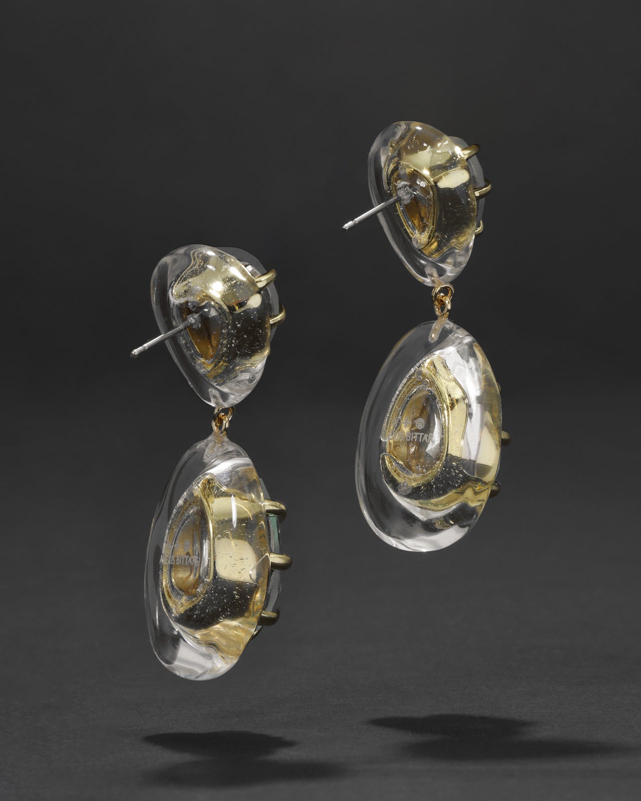 Bonbon Crystal Lucite Teardrop Post Earring- Clear + Basil Crystal - Photo 2