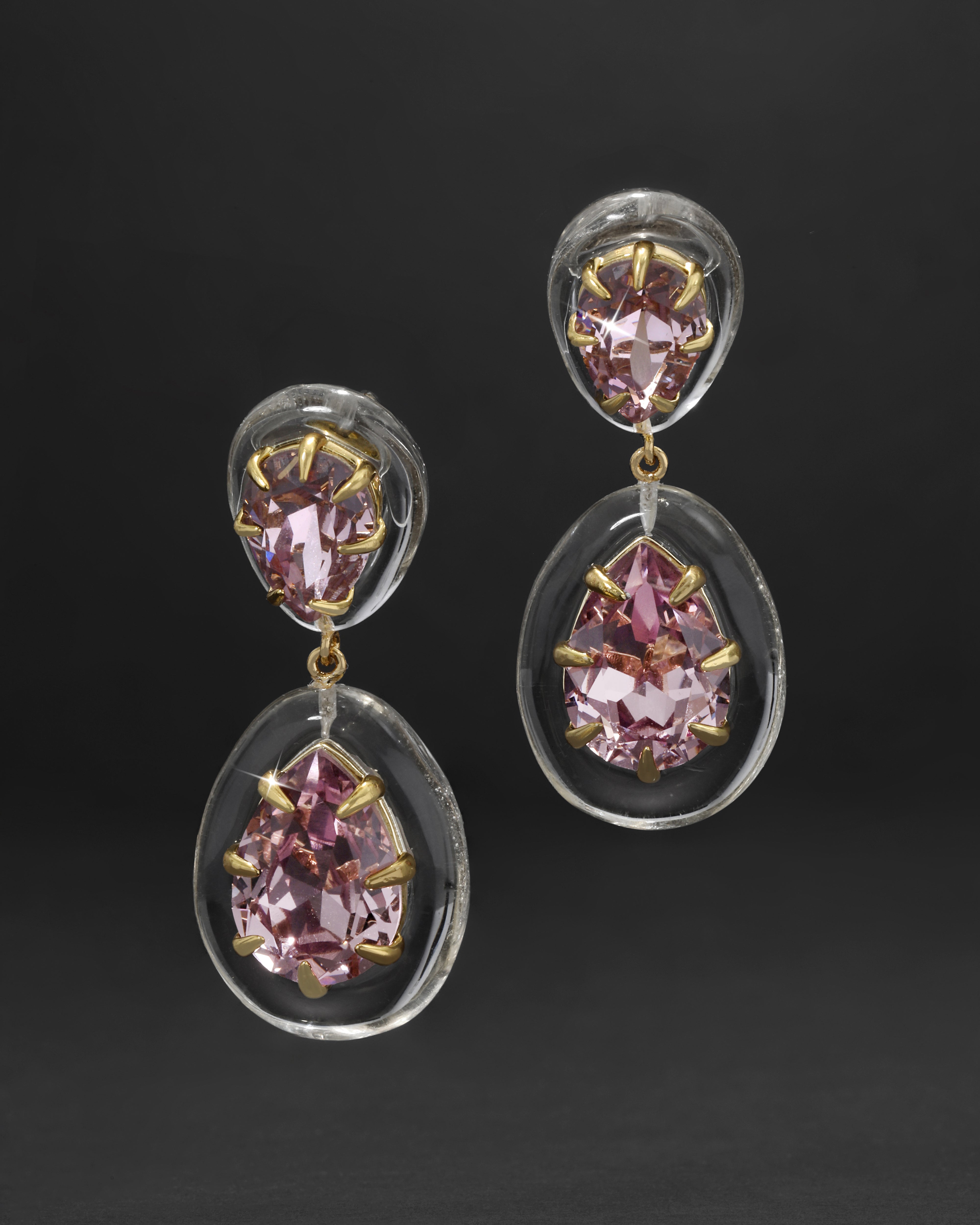 Bonbon Crystal Lucite Teardrop Post Earring Clear + Petal Crystal