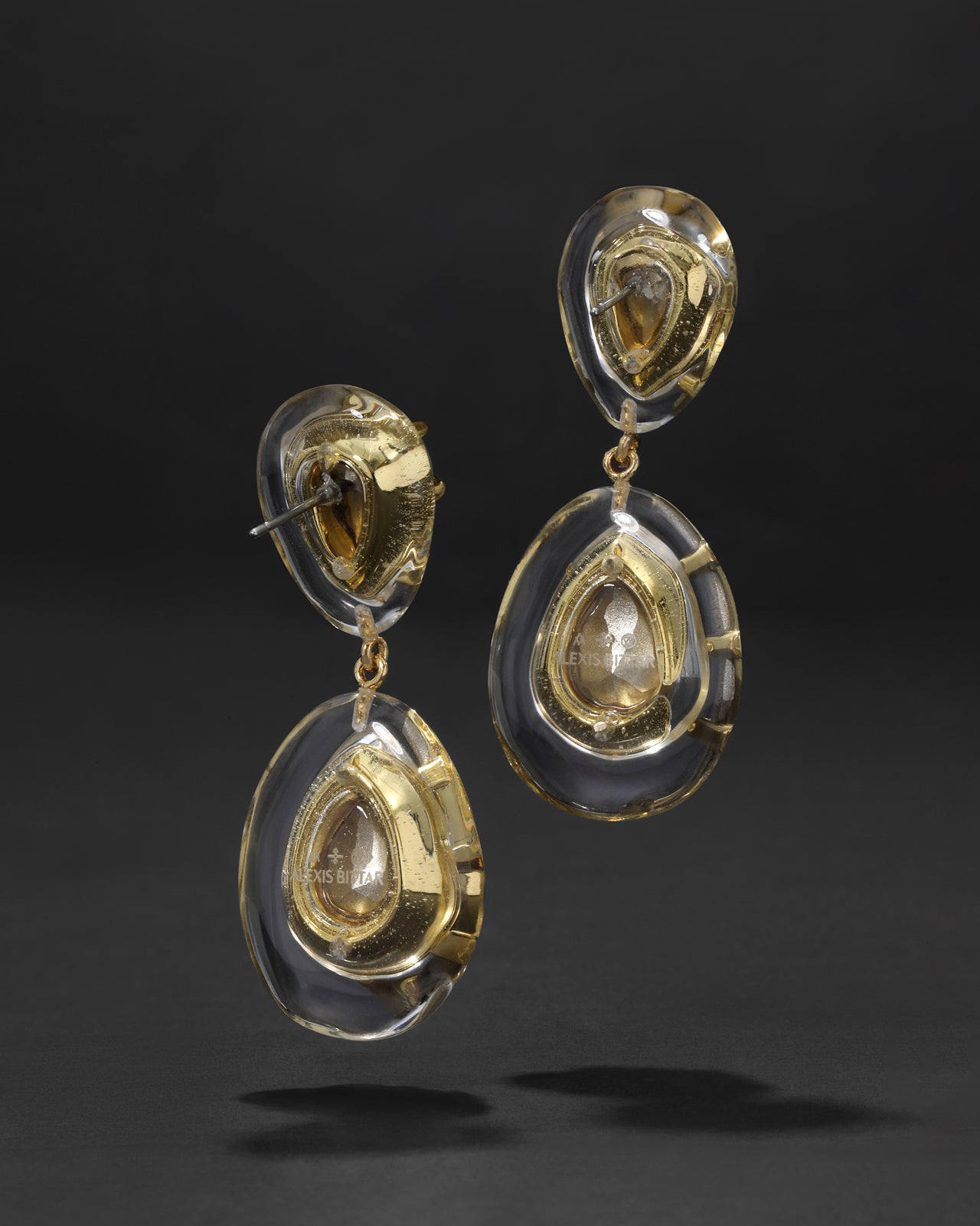 Bonbon Crystal Lucite Teardrop Post Earring- Clear + Petal Crystal - Photo 2