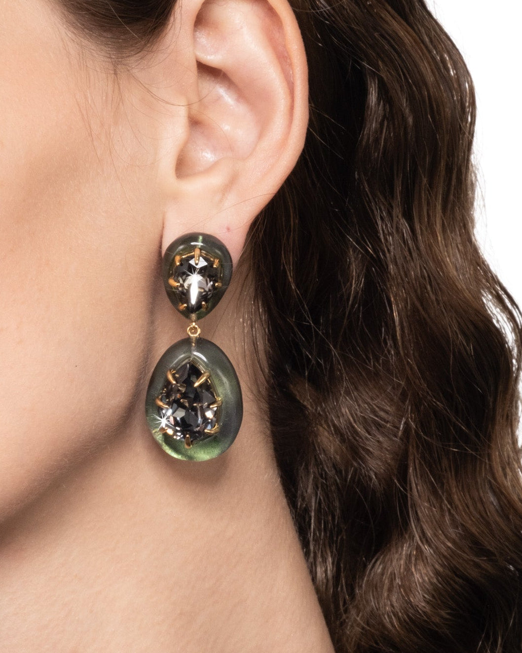 Bonbon Crystal Lucite Teardrop Post Earring- Scarab Green - Photo 2