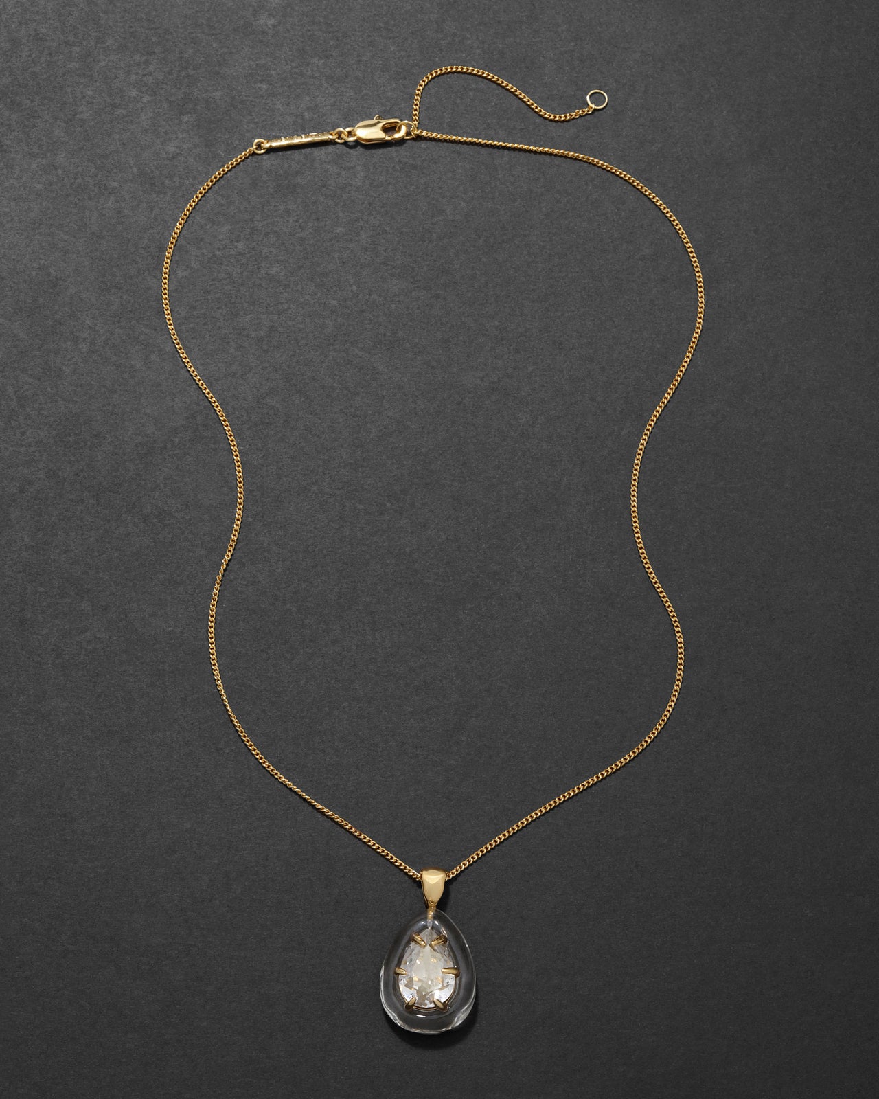 Bonbon Crystal Teardrop Lucite Pendant Necklace- Clear - Photo 2
