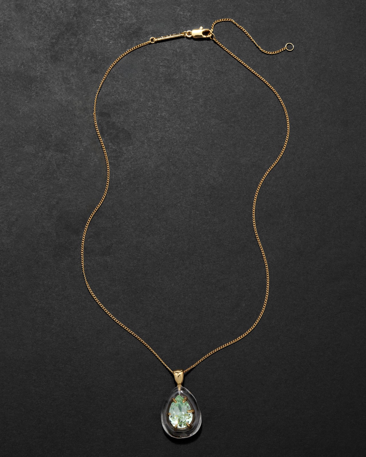 Bonbon Crystal Teardrop Lucite Pendant Necklace- Clear + Basil Crystal - Photo 2