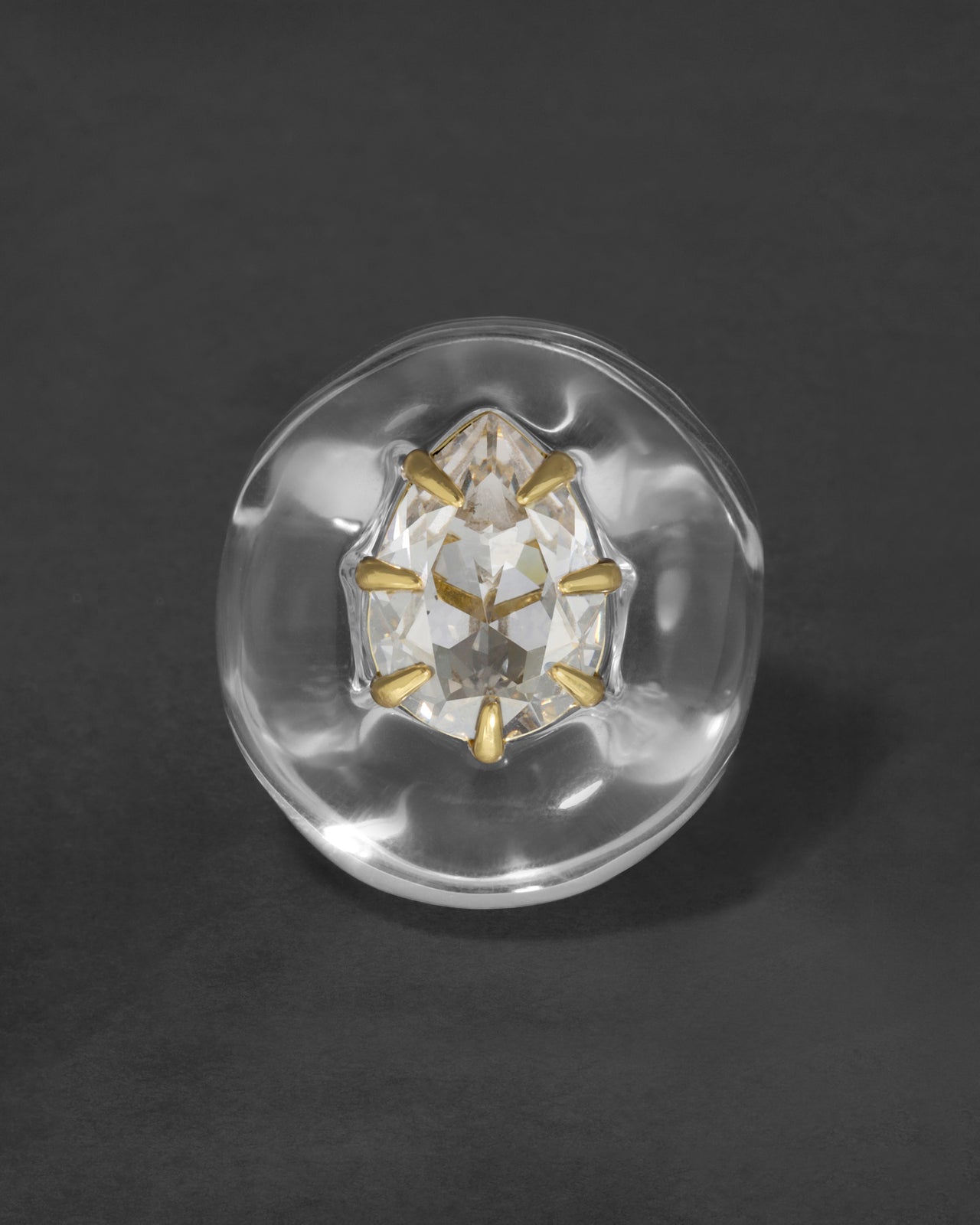 Bonbon Crystal Teardrop Lucite Ring- Clear - Photo 2