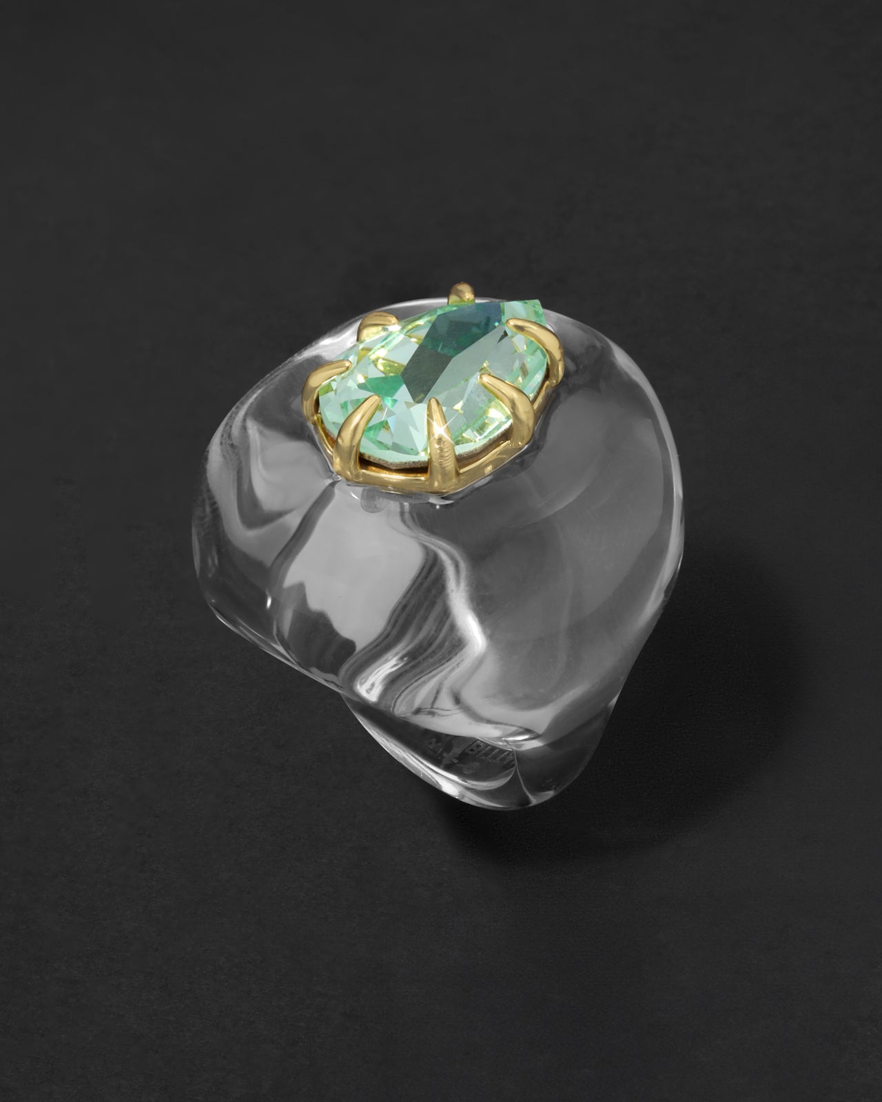 Bonbon Crystal Teardrop Lucite Ring- Clear + Basil Crystal - Photo 2