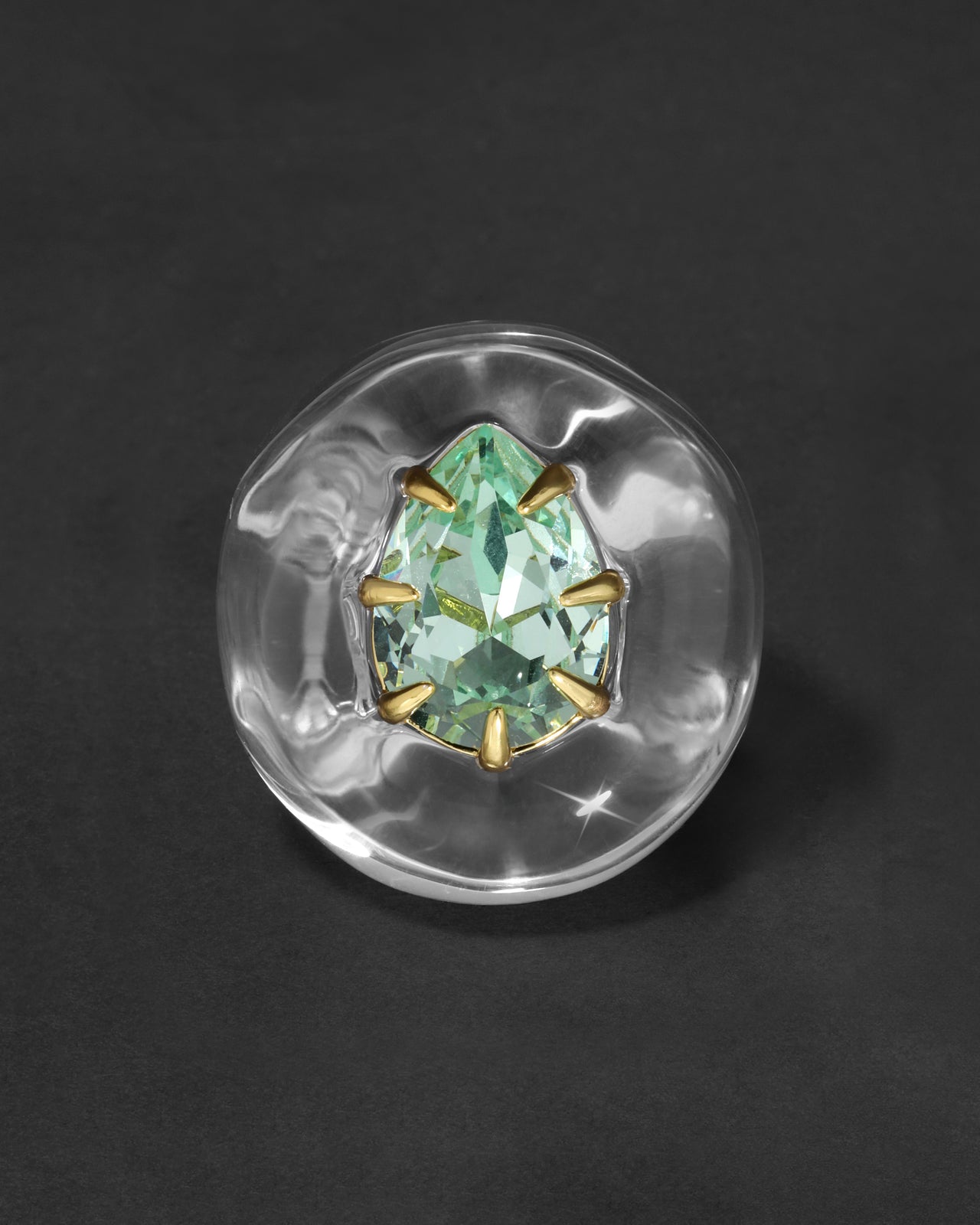 Bonbon Crystal Teardrop Lucite Ring- Clear + Basil Crystal - Photo 2