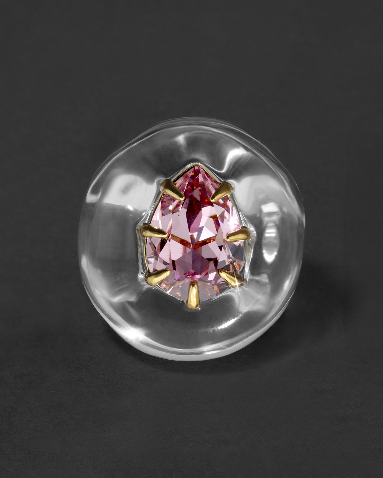 Bonbon Crystal Teardrop Lucite Ring- Clear + Petal Crystal - Photo 2