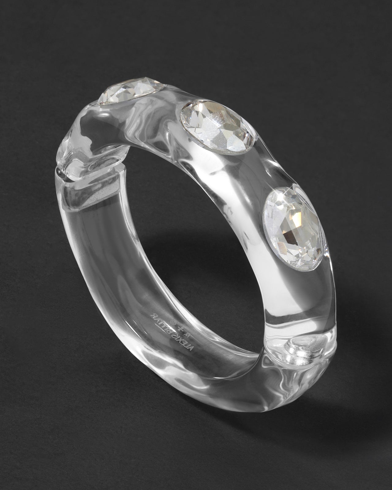 Bonbon Large Crystal Studded Lucite Hinge Bracelet- Clear - Photo 2