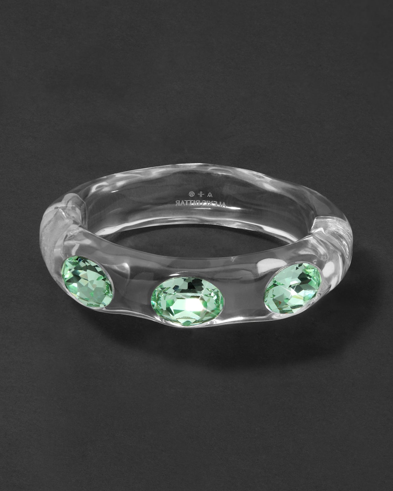 Bonbon Large Crystal Studded Lucite Hinge Bracelet- Clear + Basil Crystal - Photo 2