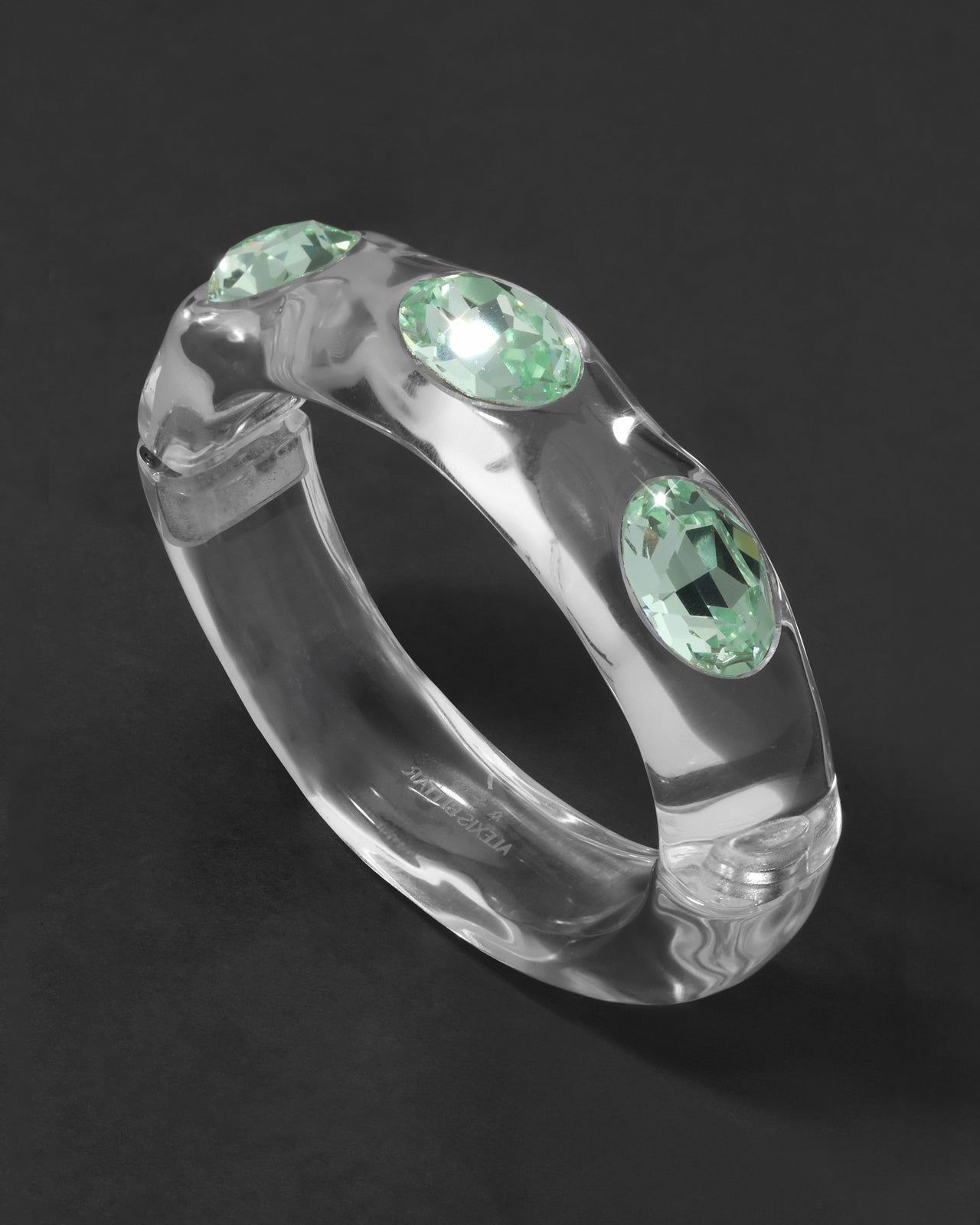 Bonbon Large Crystal Studded Lucite Hinge Bracelet- Clear + Basil Crystal - Photo 2