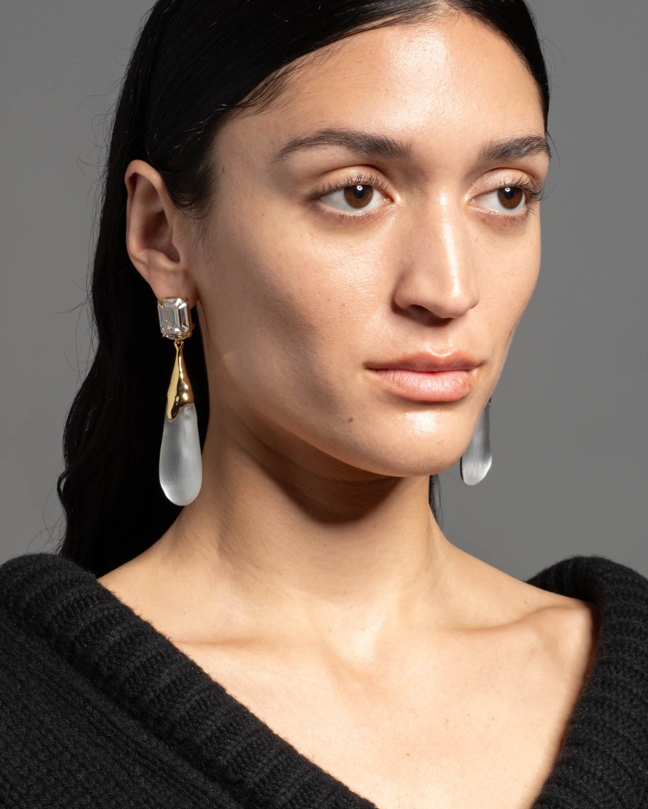 Bonbon Crystal Large Teardrop Earring- Pewter - Photo 2