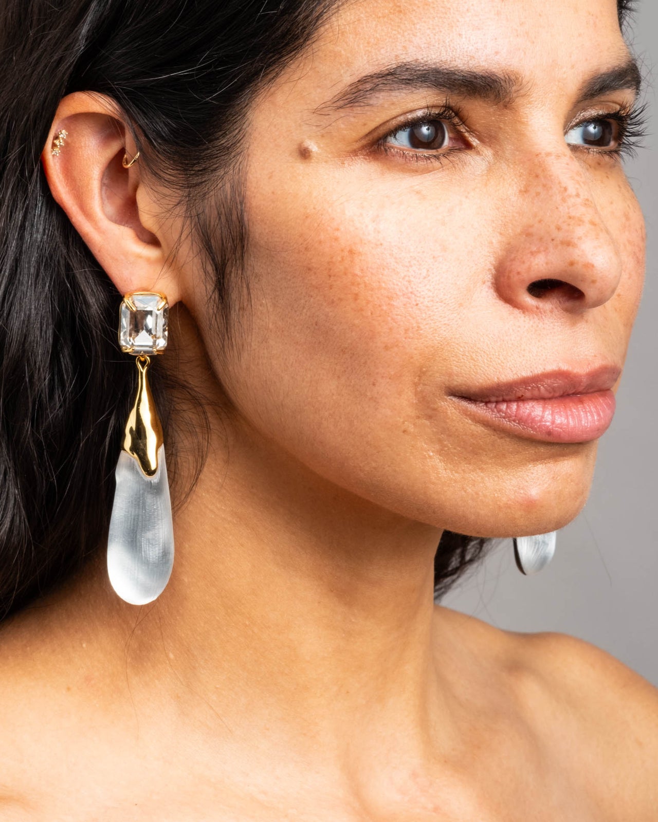 Bonbon Crystal Large Teardrop Earring- Silver - Photo 2