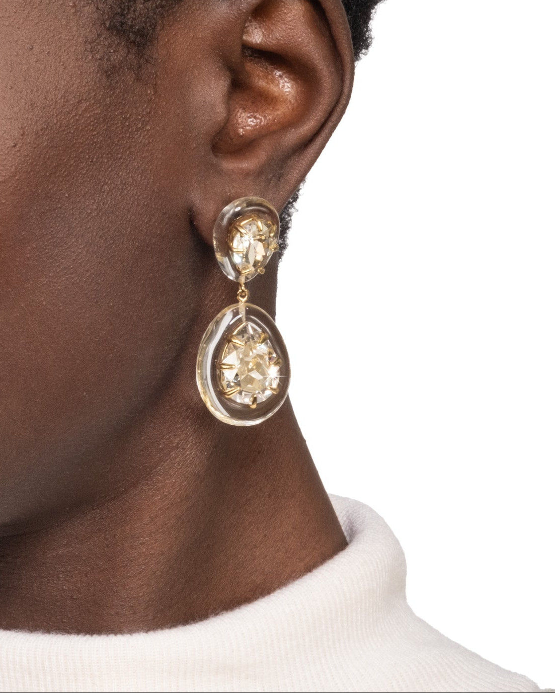Bonbon Crystal Lucite Teardrop Post Earring- Clear - Photo 2